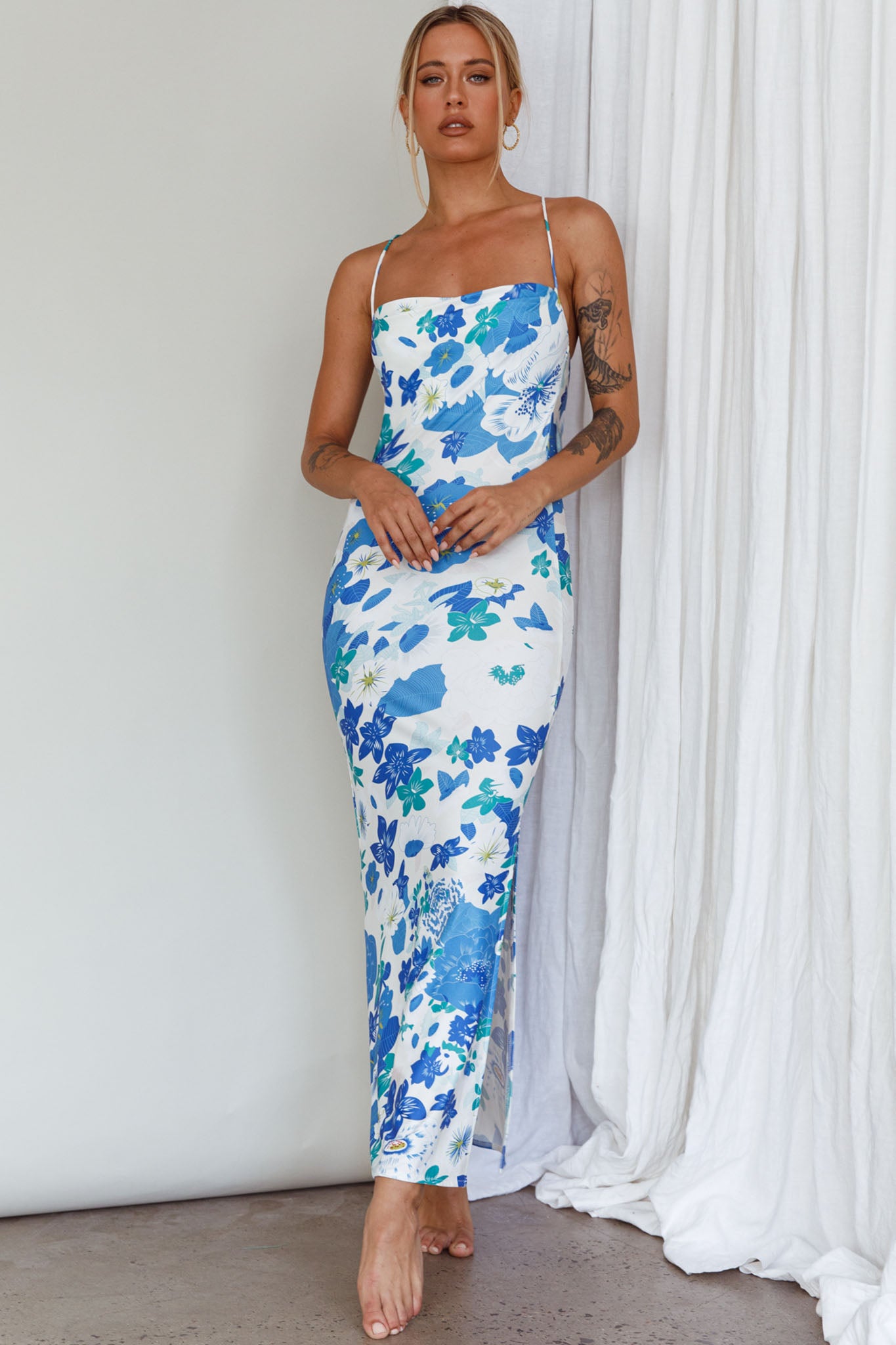 You're My Sunshine Tie-Up Back Midi Dress Blue by Selfie Leslie Australia
