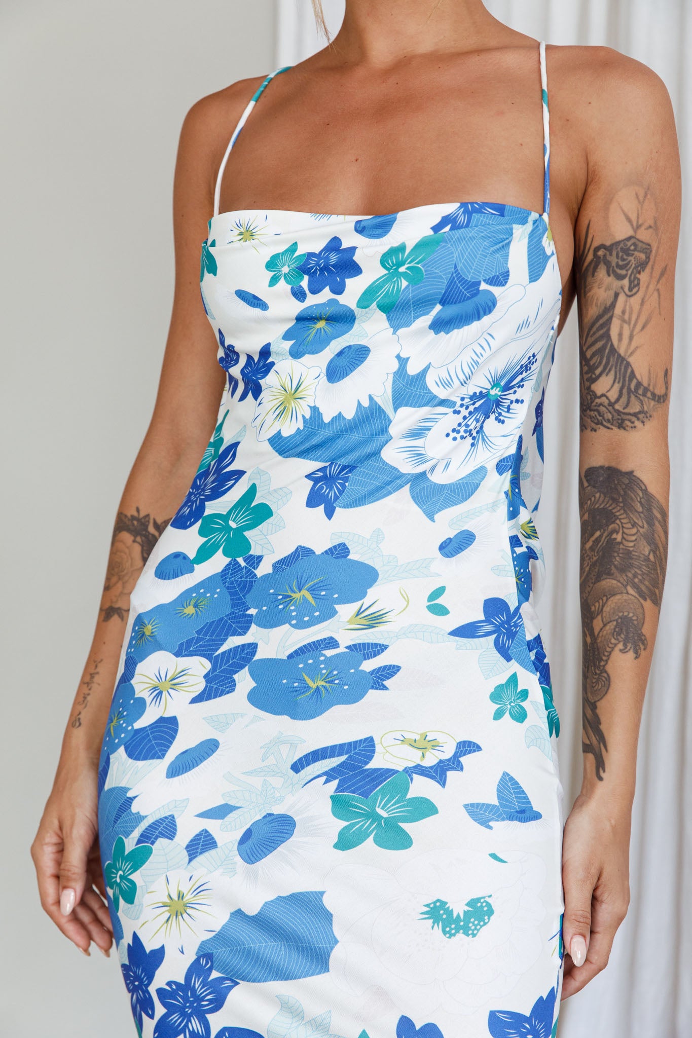 You're My Sunshine Tie-Up Back Midi Dress Blue by Selfie Leslie Australia
