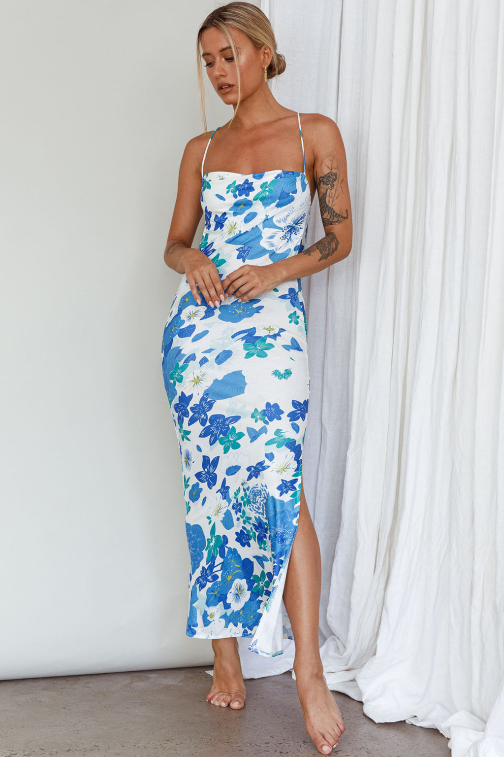 You're My Sunshine Tie-Up Back Midi Dress Blue by Selfie Leslie Australia