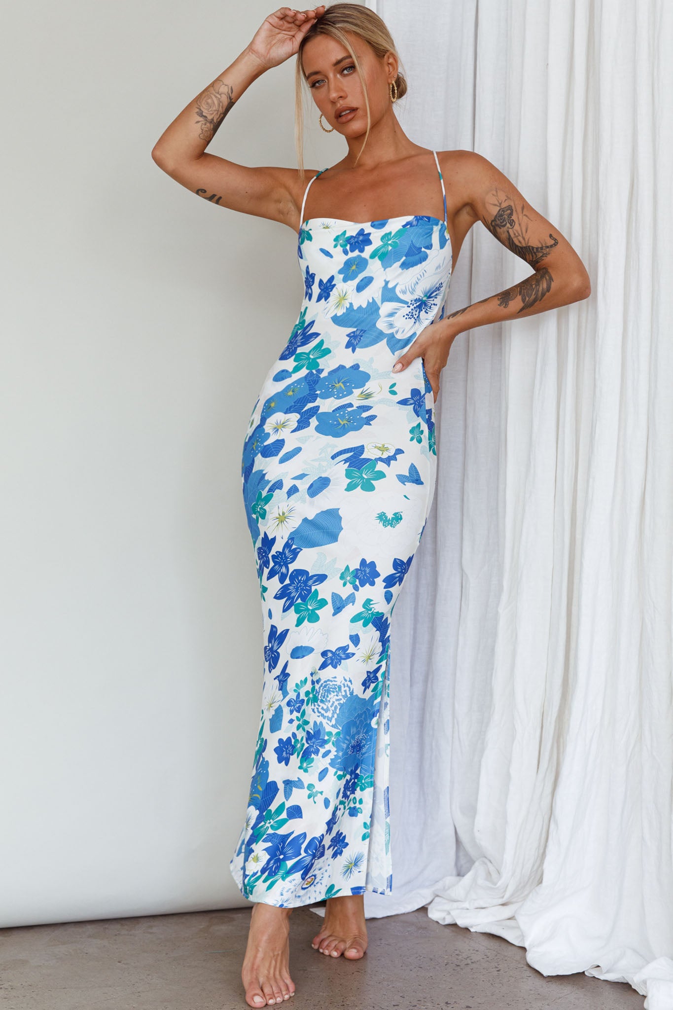 You're My Sunshine Tie-Up Back Midi Dress Blue by Selfie Leslie Australia
