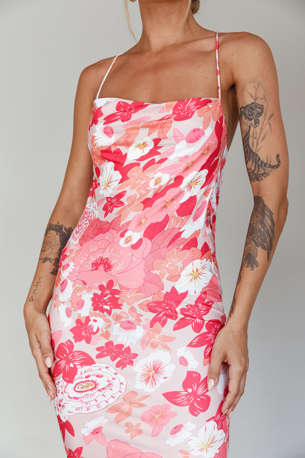 You're My Sunshine Tie-Up Back Midi Dress Pink by Selfie Leslie Australia