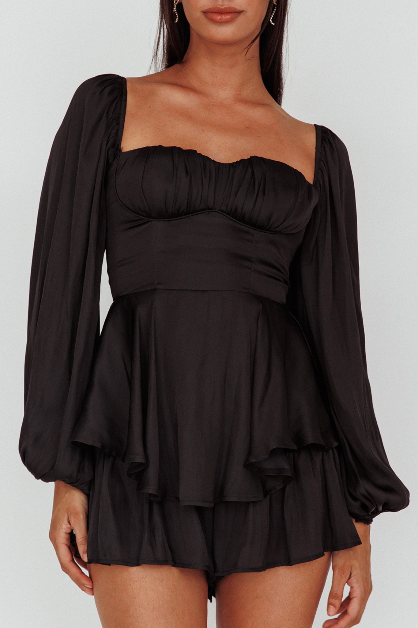 New Light Balloon Sleeve Romper Black by Selfie Leslie Australia