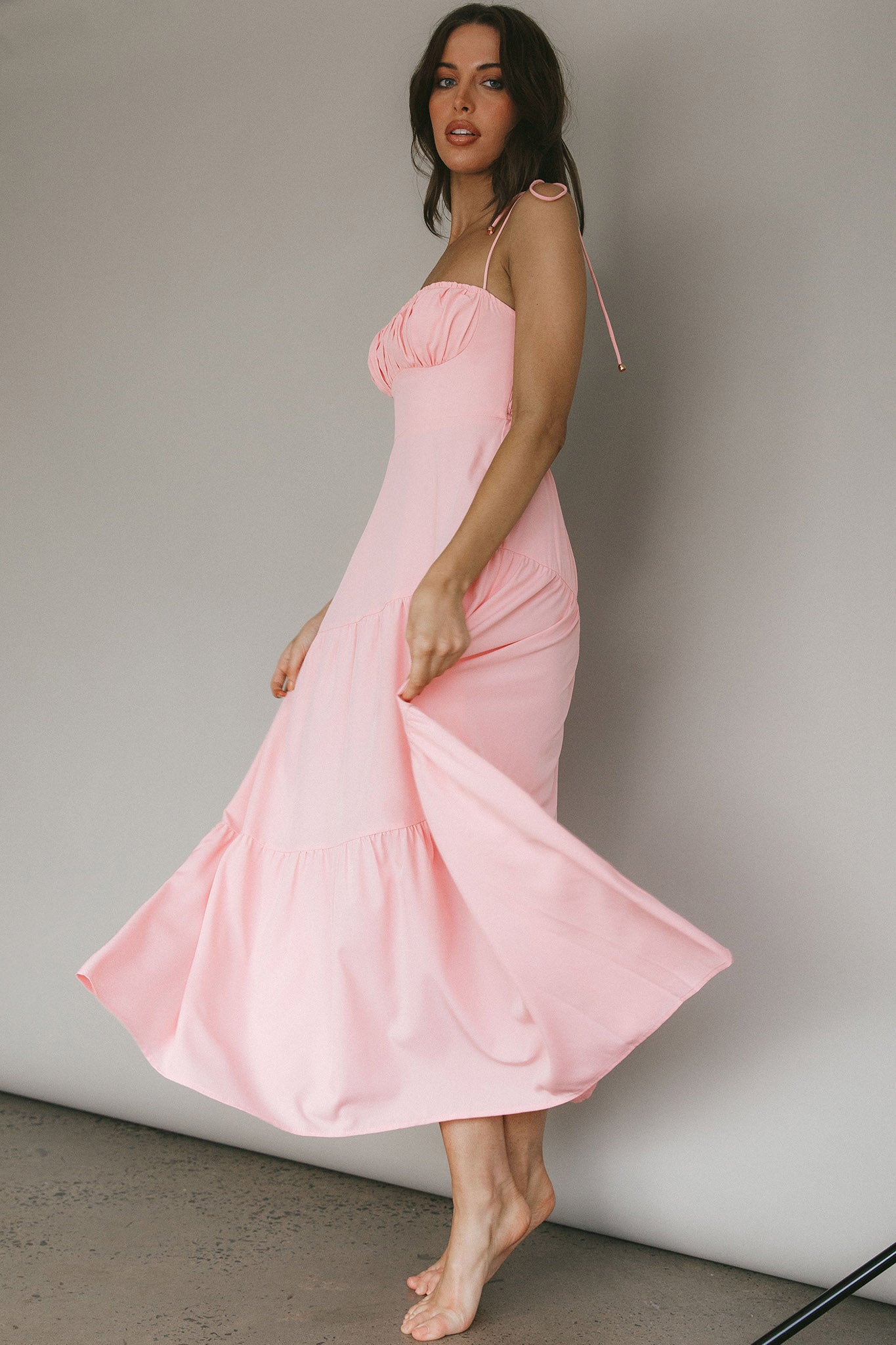 New Light Tied Shoulder Maxi Dress Blush by Selfie Leslie Australia