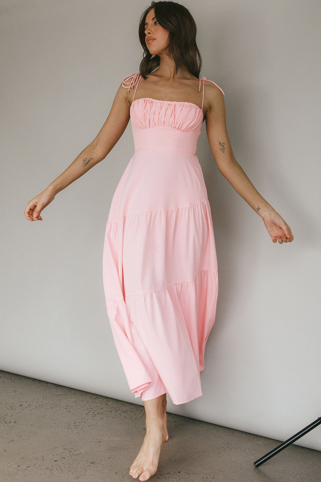 New Light Tied Shoulder Maxi Dress Blush by Selfie Leslie Australia