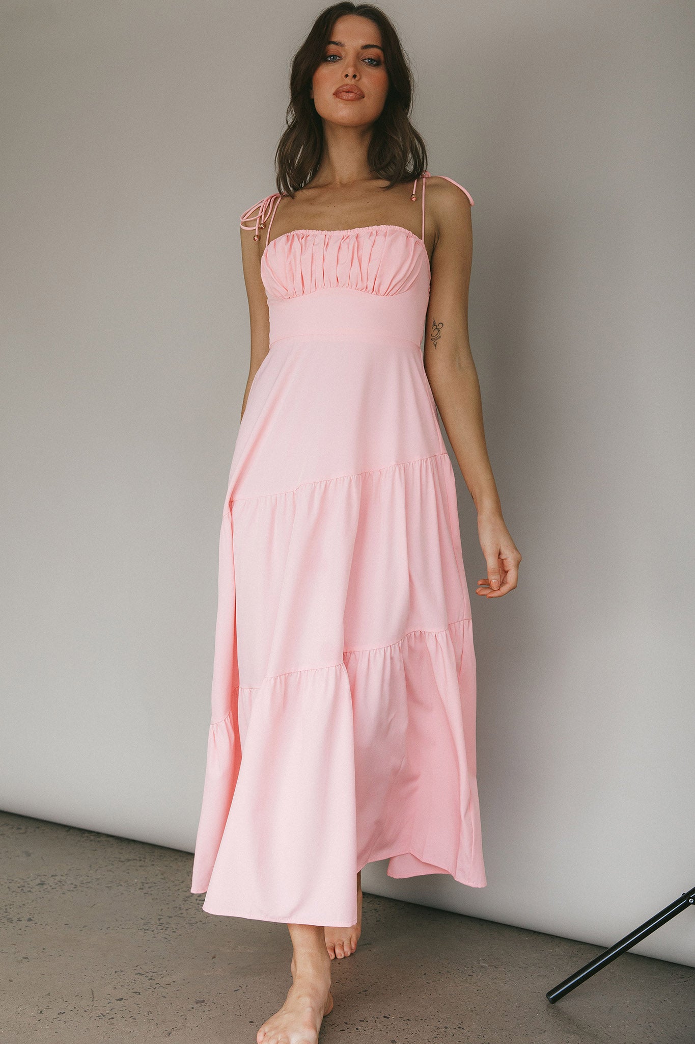 New Light Tied Shoulder Maxi Dress Blush by Selfie Leslie Australia