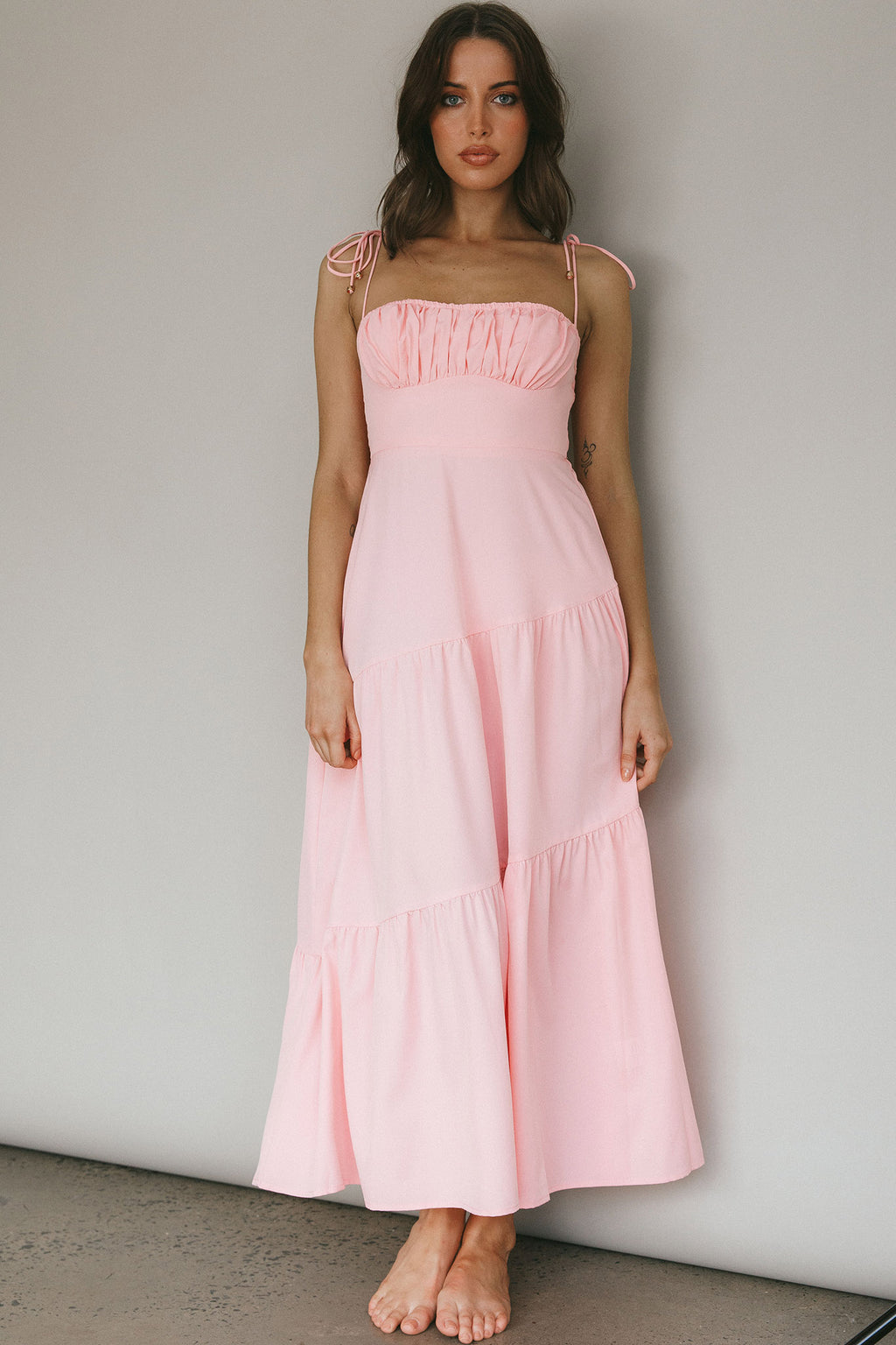 New Light Tied Shoulder Maxi Dress Blush by Selfie Leslie Australia