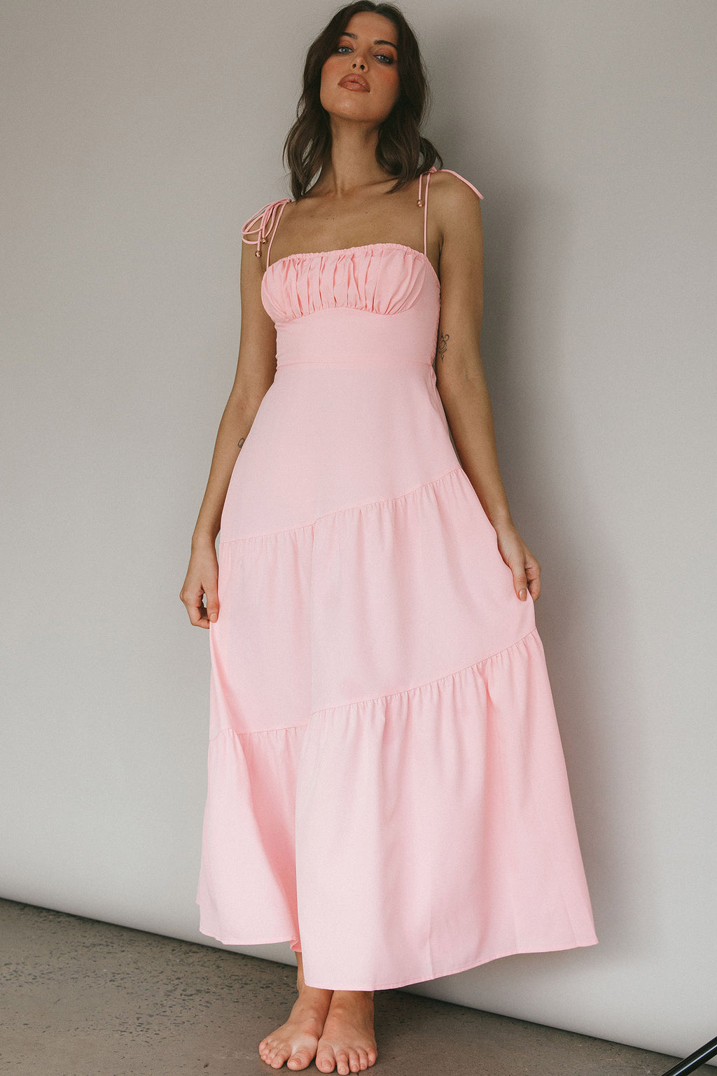 New Light Tied Shoulder Maxi Dress Blush by Selfie Leslie Australia