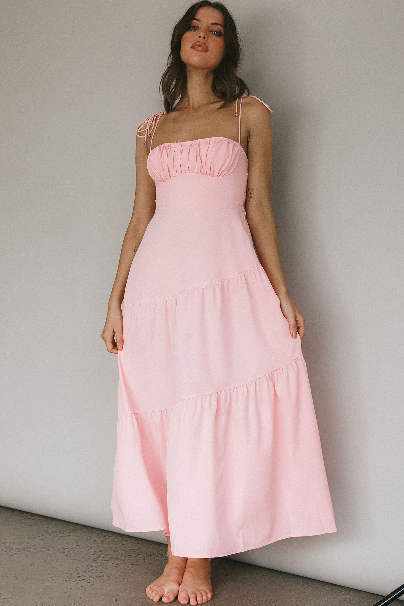 New Light Tied Shoulder Maxi Dress Blush by Selfie Leslie Australia