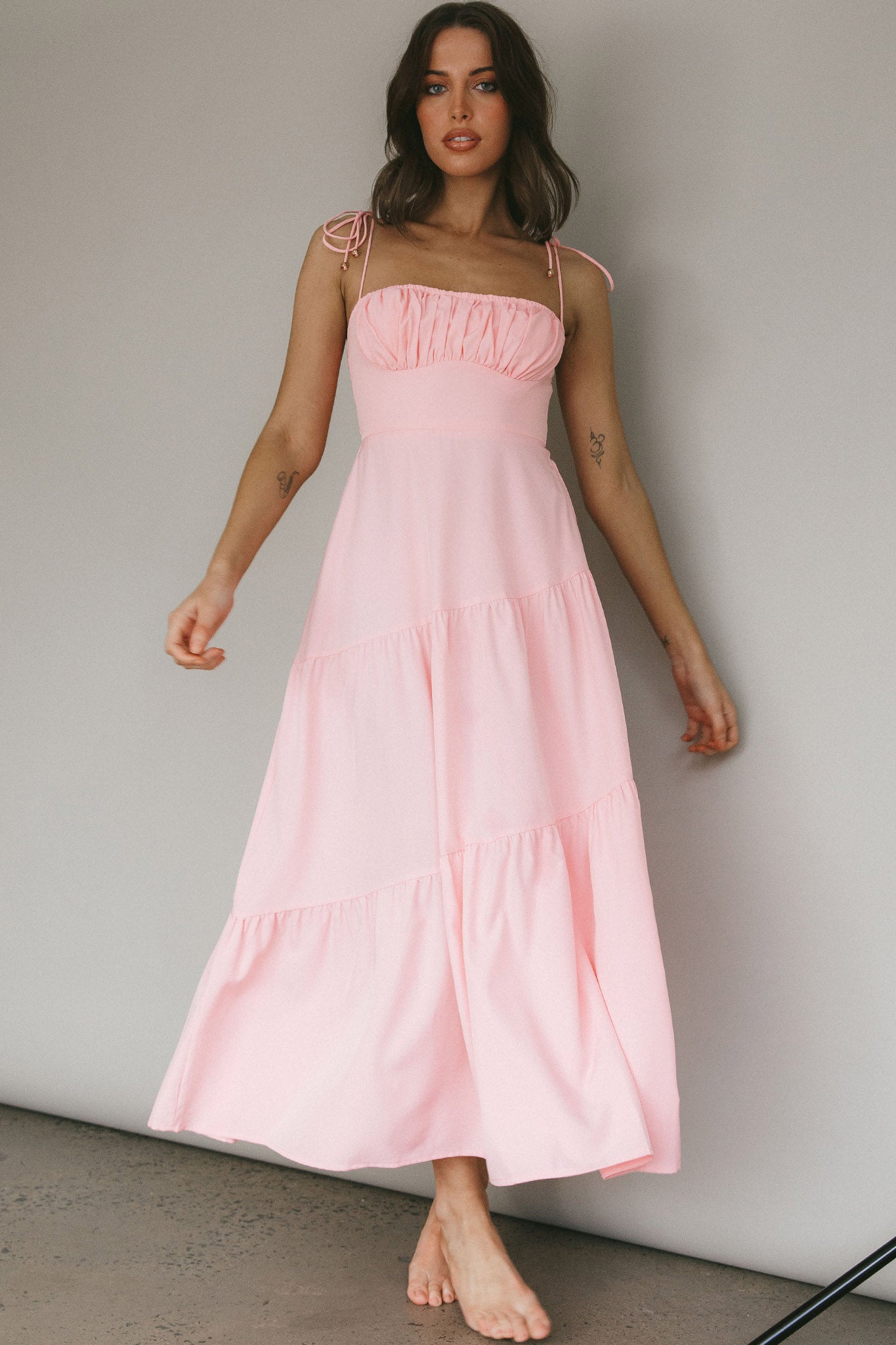 New Light Tied Shoulder Maxi Dress Blush by Selfie Leslie Australia