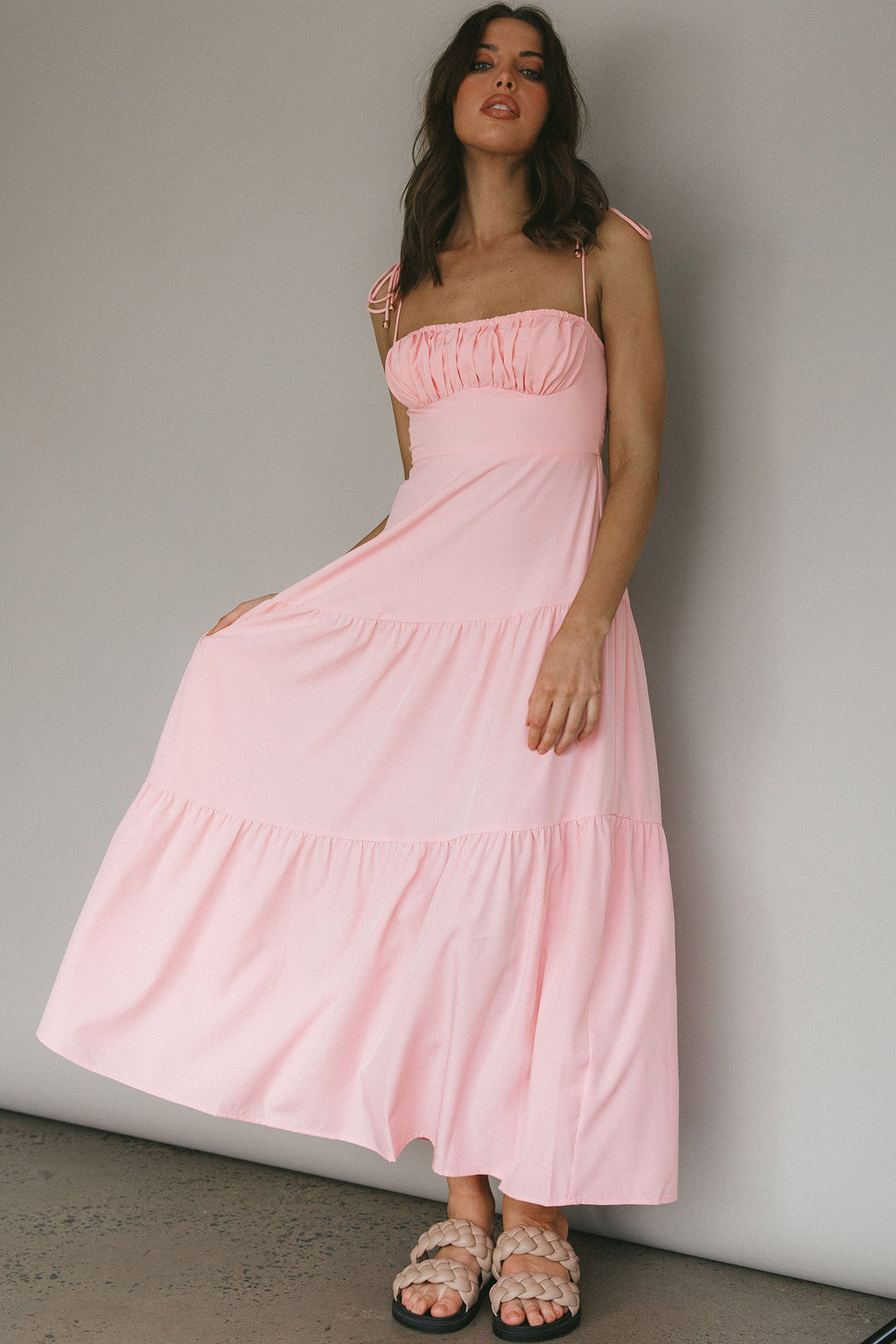 New Light Tied Shoulder Maxi Dress Blush by Selfie Leslie Australia