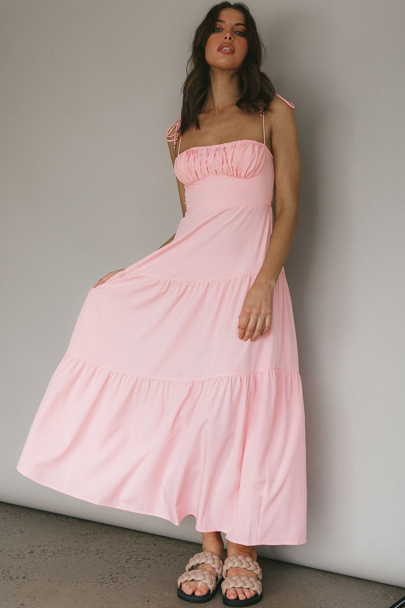 New Light Tied Shoulder Maxi Dress Blush by Selfie Leslie Australia