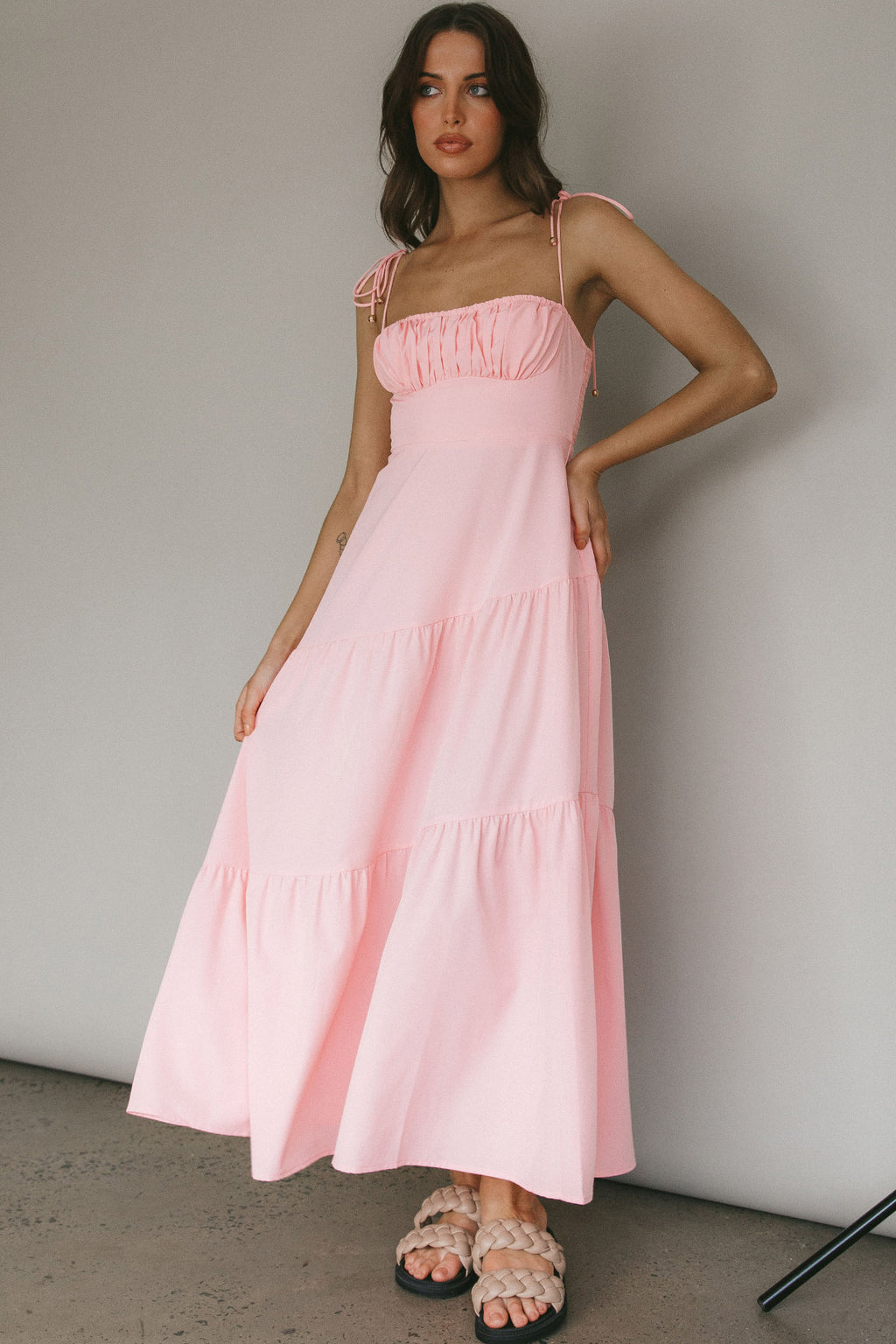 New Light Tied Shoulder Maxi Dress Blush by Selfie Leslie Australia