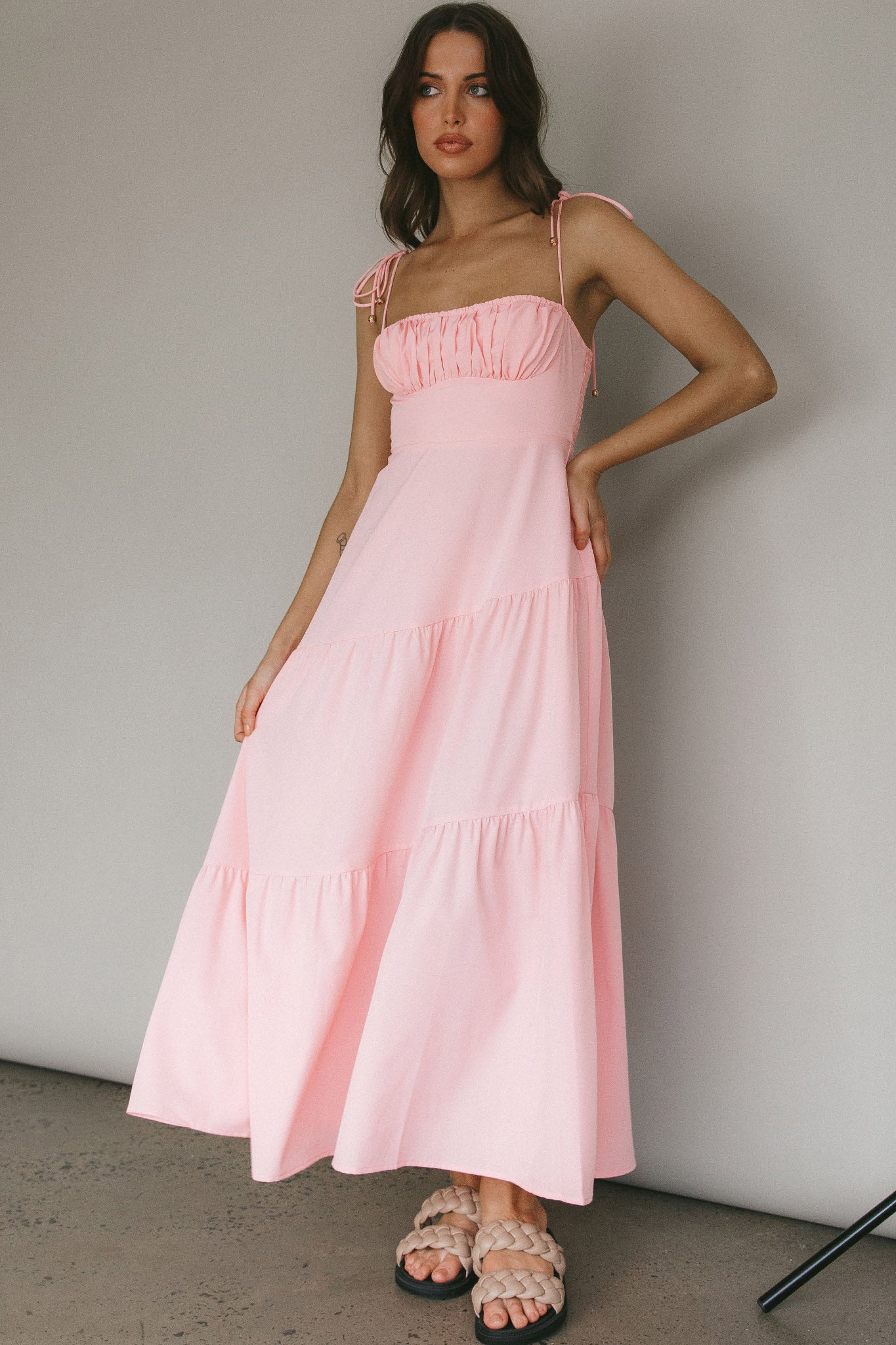 New Light Tied Shoulder Maxi Dress Blush by Selfie Leslie Australia