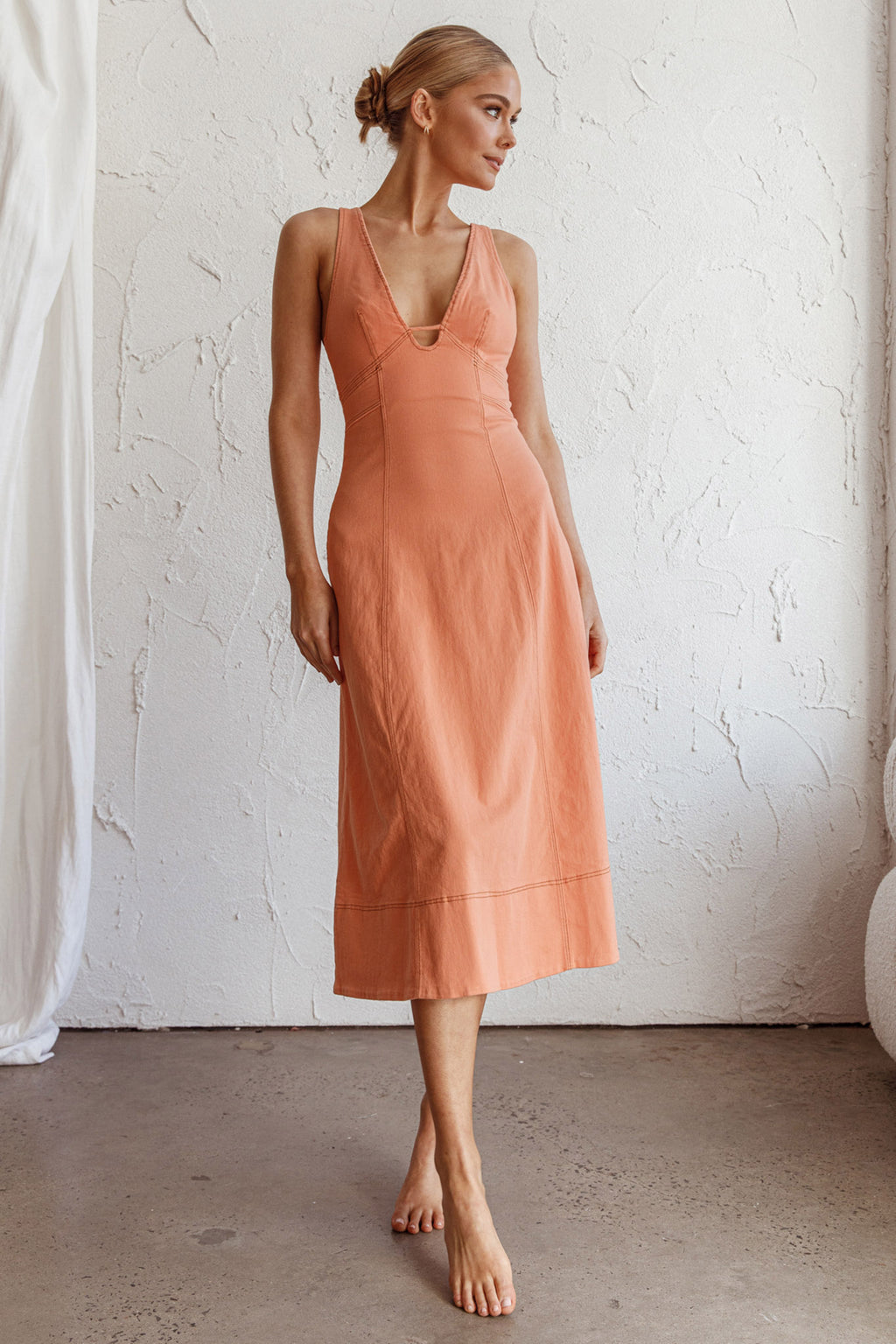 Elias Decorative Stitch Midi Dress Mango by Selfie Leslie Australia