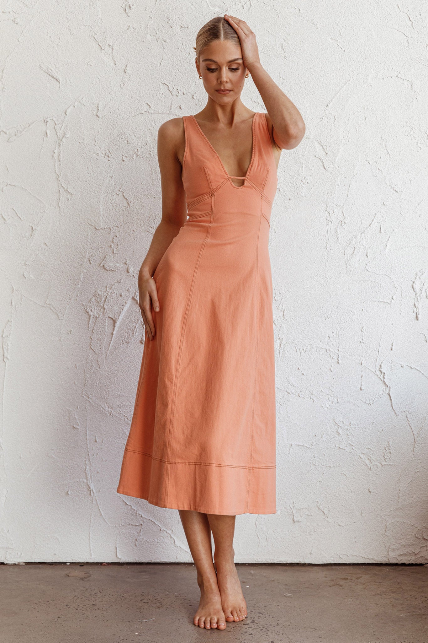 Elias Decorative Stitch Midi Dress Mango by Selfie Leslie Australia