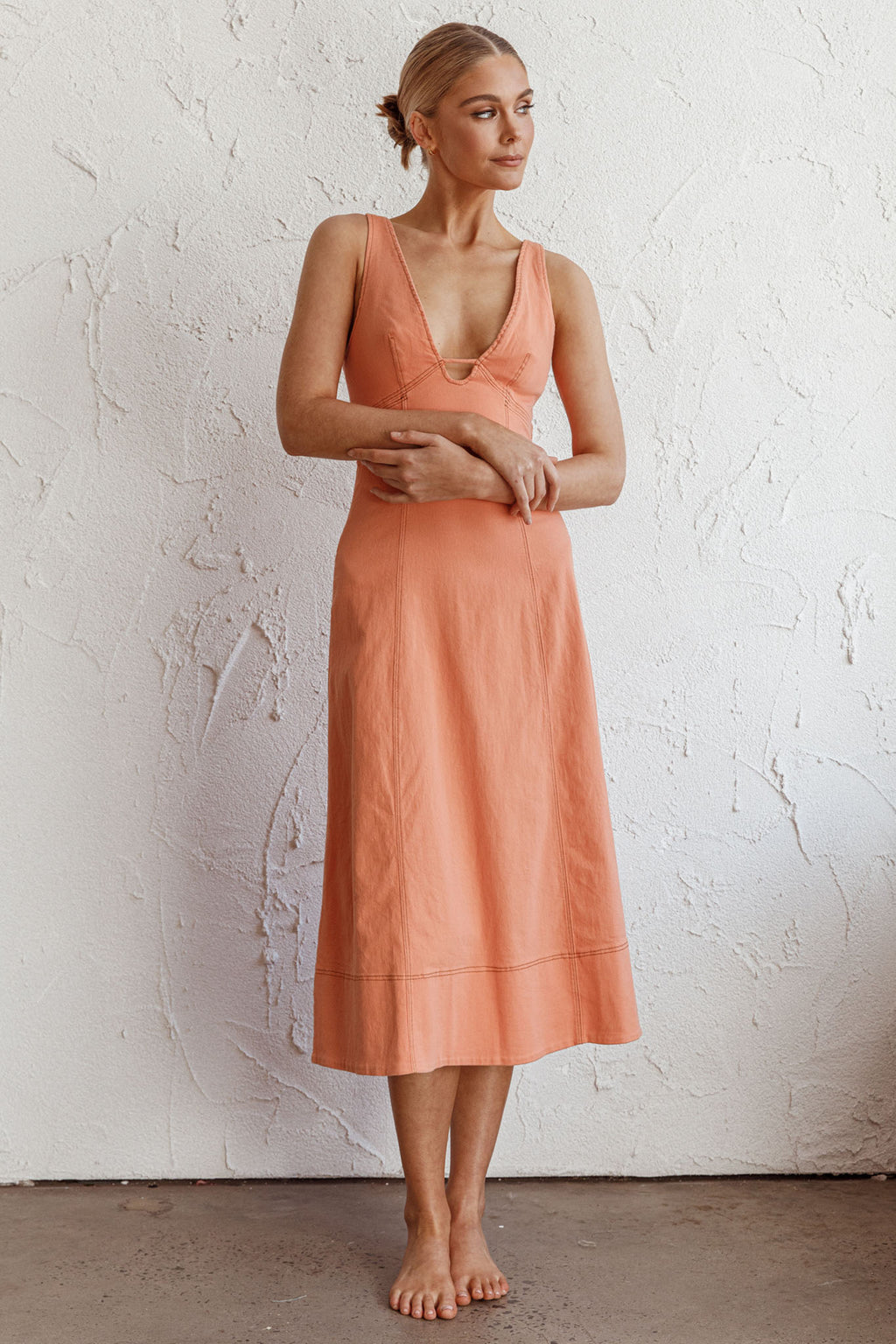 Elias Decorative Stitch Midi Dress Mango by Selfie Leslie Australia