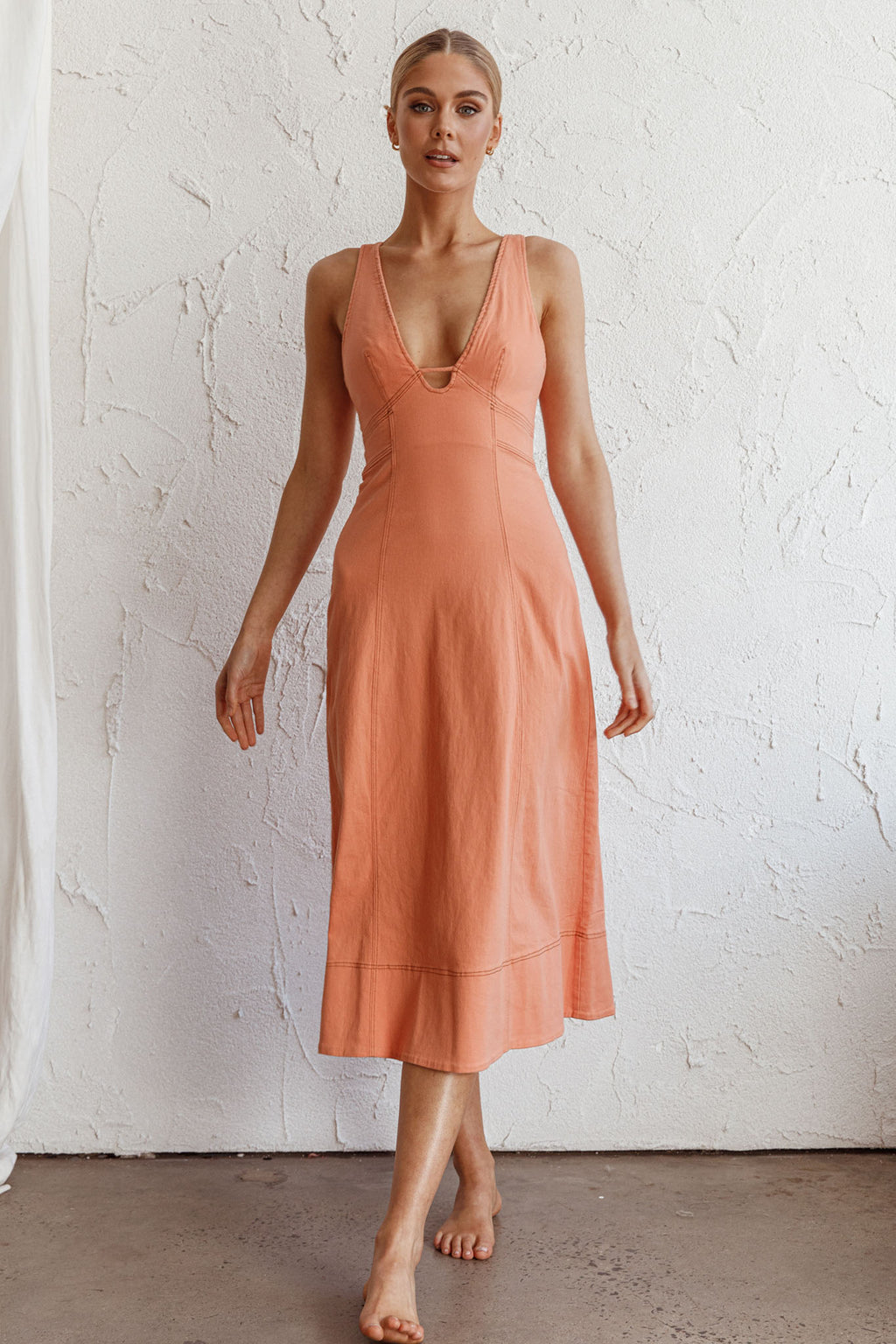 Elias Decorative Stitch Midi Dress Mango by Selfie Leslie Australia