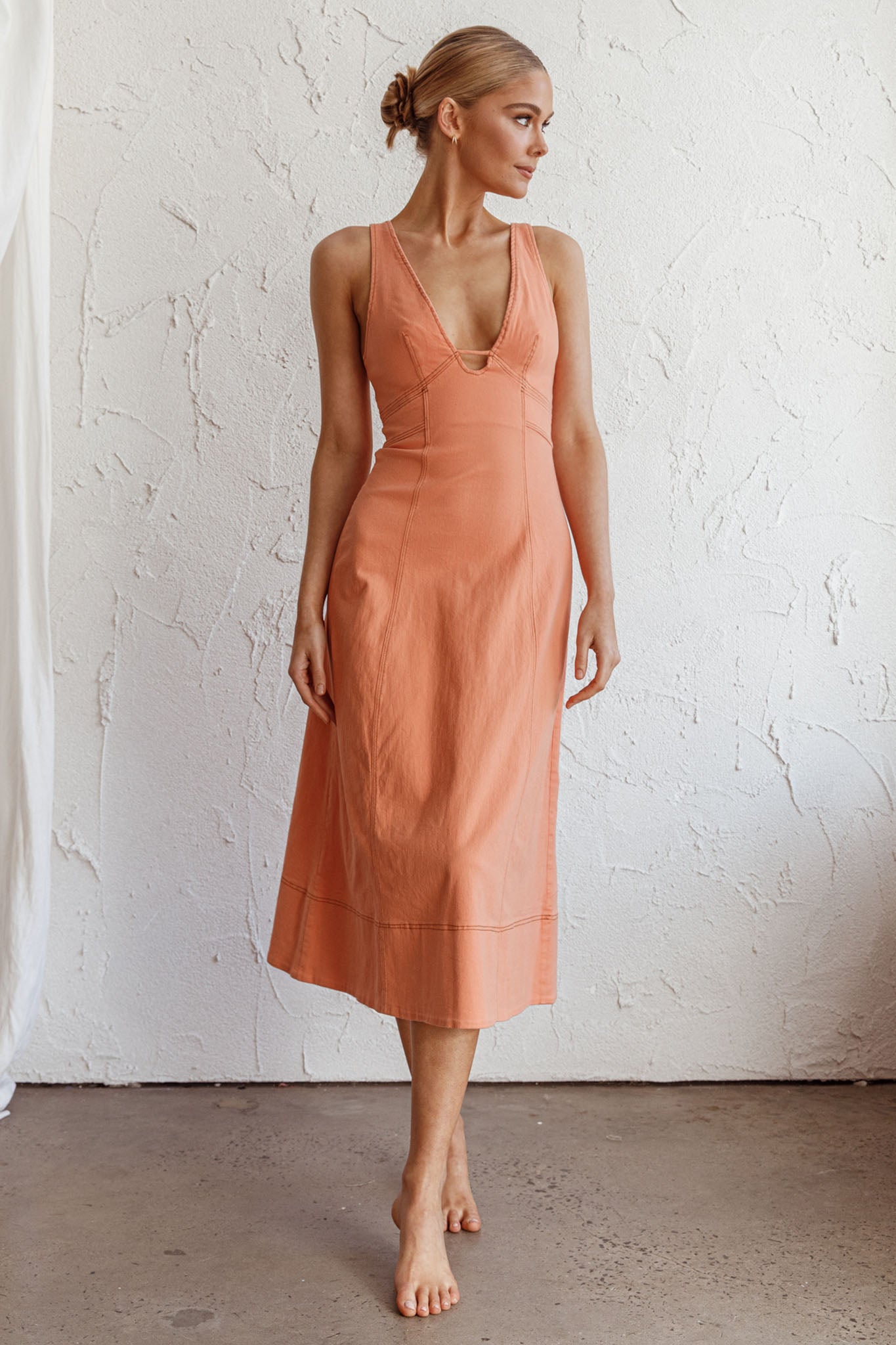 Elias Decorative Stitch Midi Dress Mango by Selfie Leslie Australia
