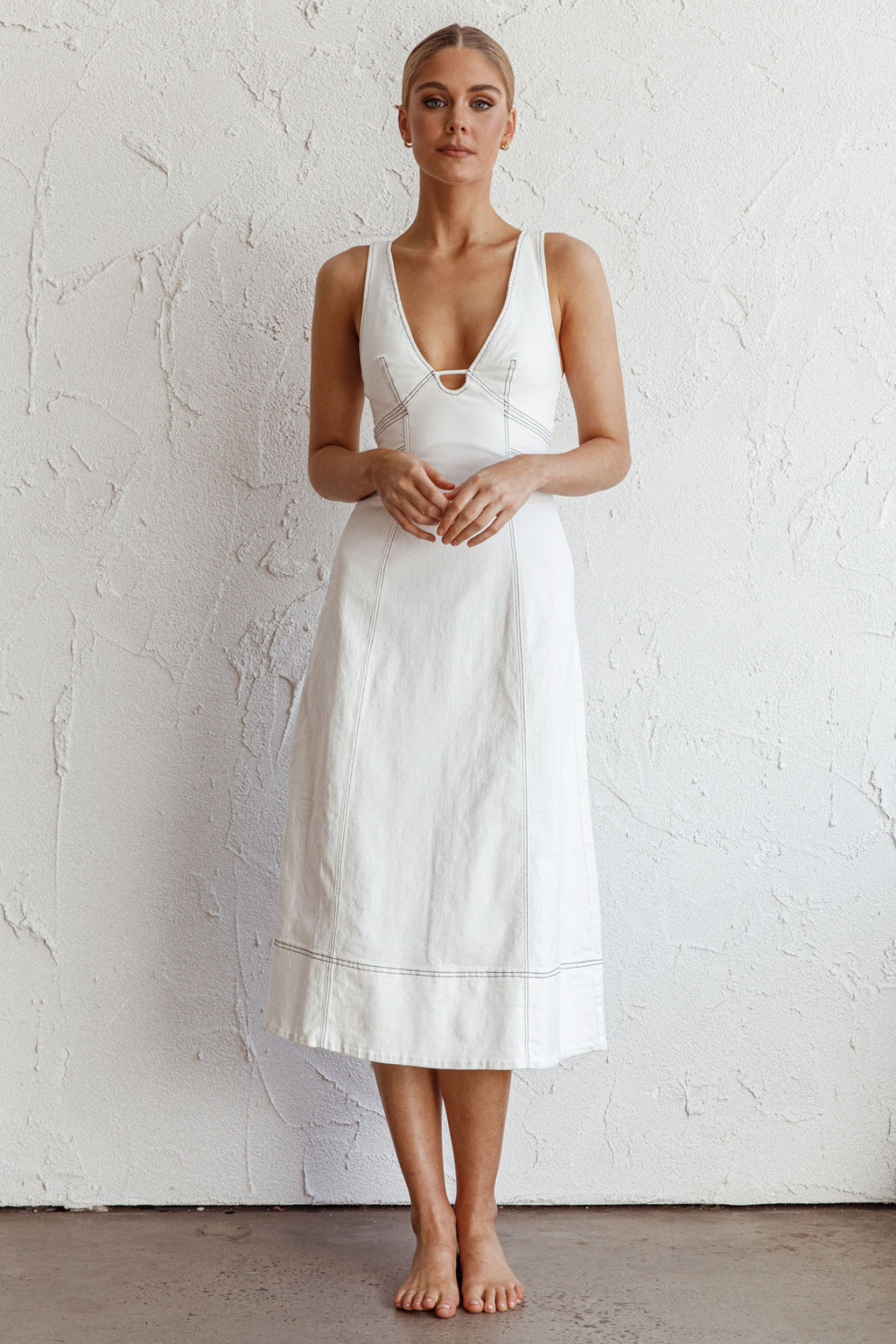 Elias Decorative Stitch Midi Dress White by Selfie Leslie Australia