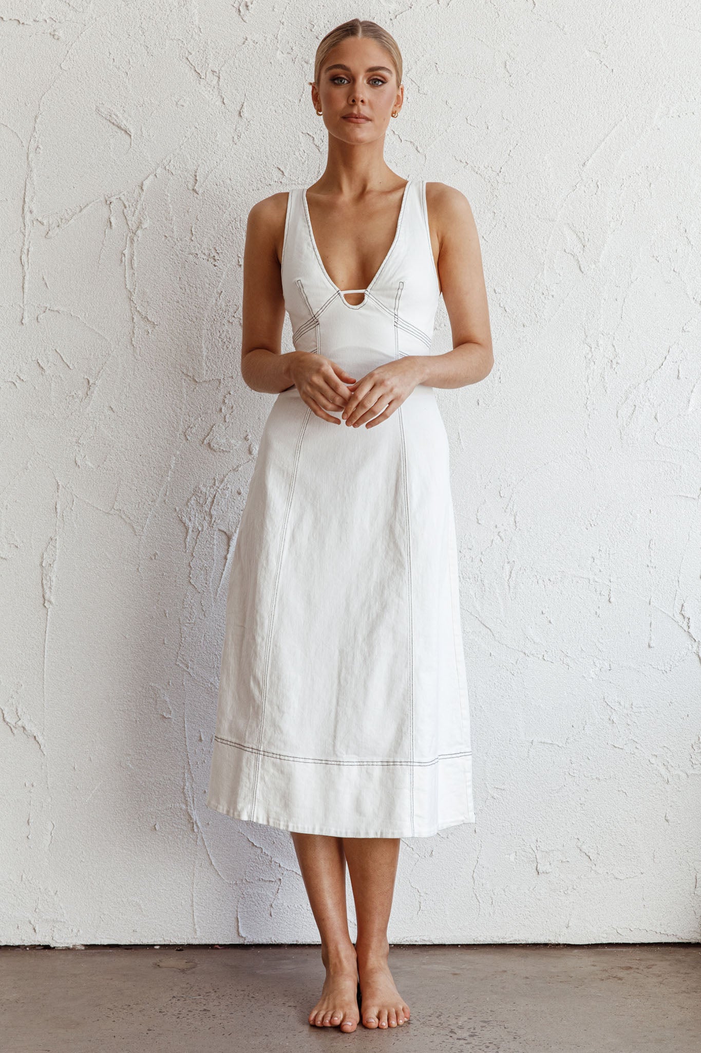 Elias Decorative Stitch Midi Dress White by Selfie Leslie Australia