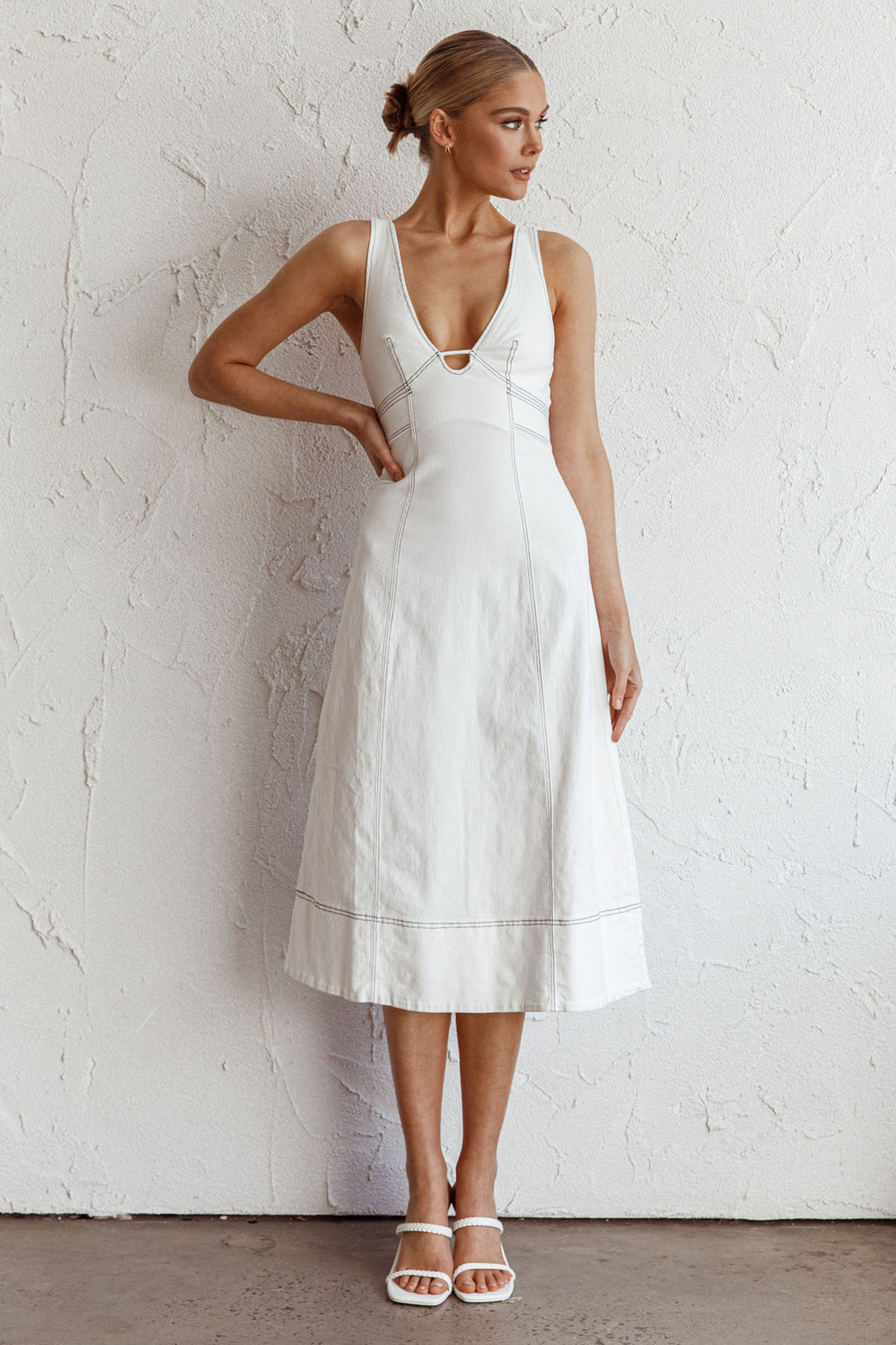 Elias Decorative Stitch Midi Dress White by Selfie Leslie Australia