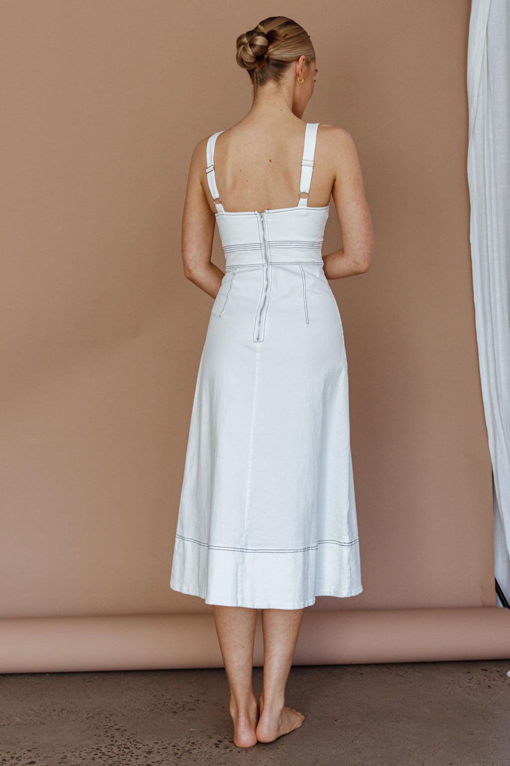 Elias Decorative Stitch Midi Dress White by Selfie Leslie Australia