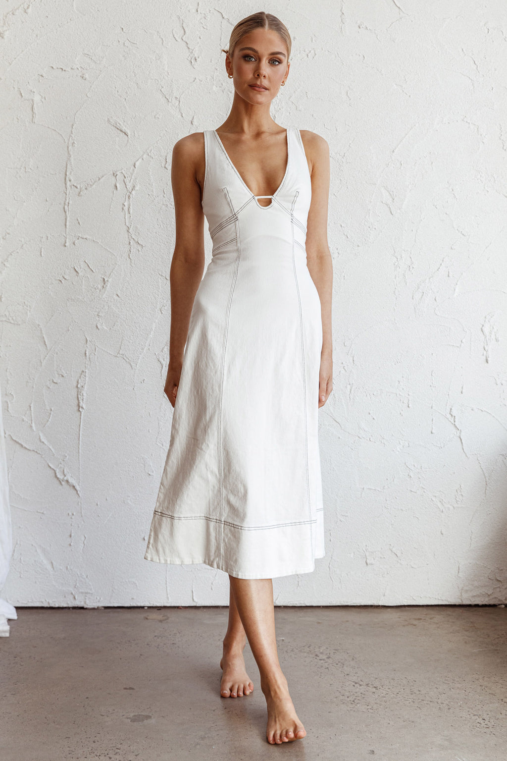 Elias Decorative Stitch Midi Dress White by Selfie Leslie Australia