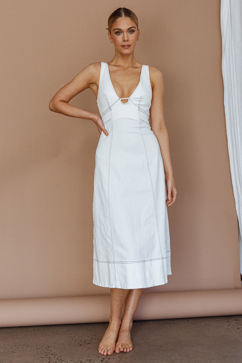 Elias Decorative Stitch Midi Dress White by Selfie Leslie Australia