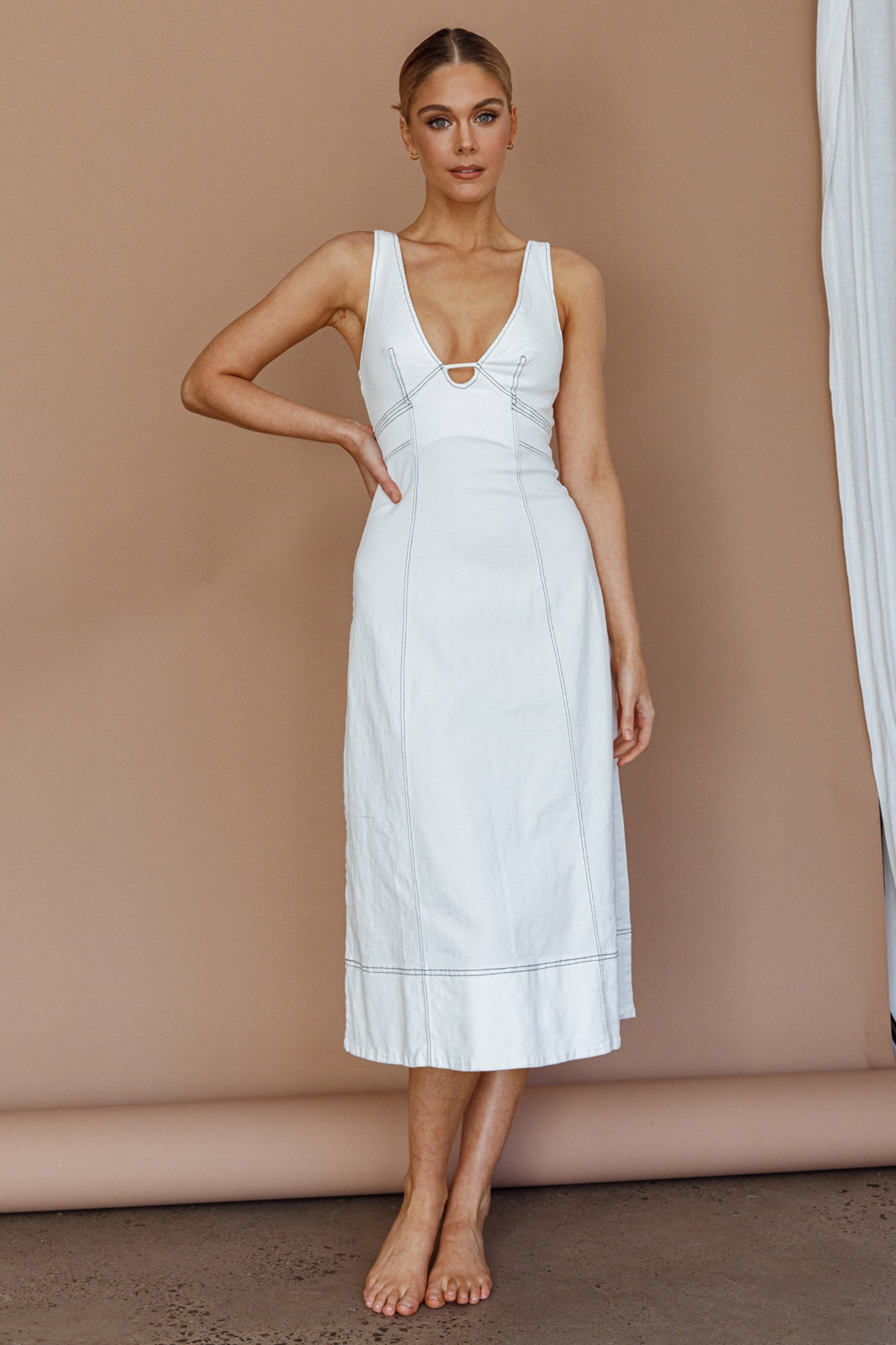 Elias Decorative Stitch Midi Dress White by Selfie Leslie Australia