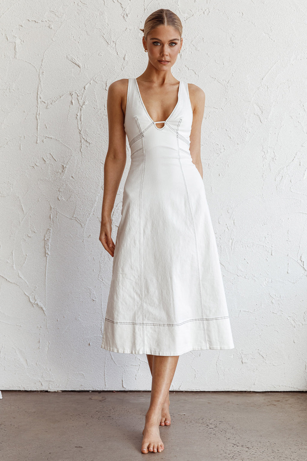 Elias Decorative Stitch Midi Dress White by Selfie Leslie Australia