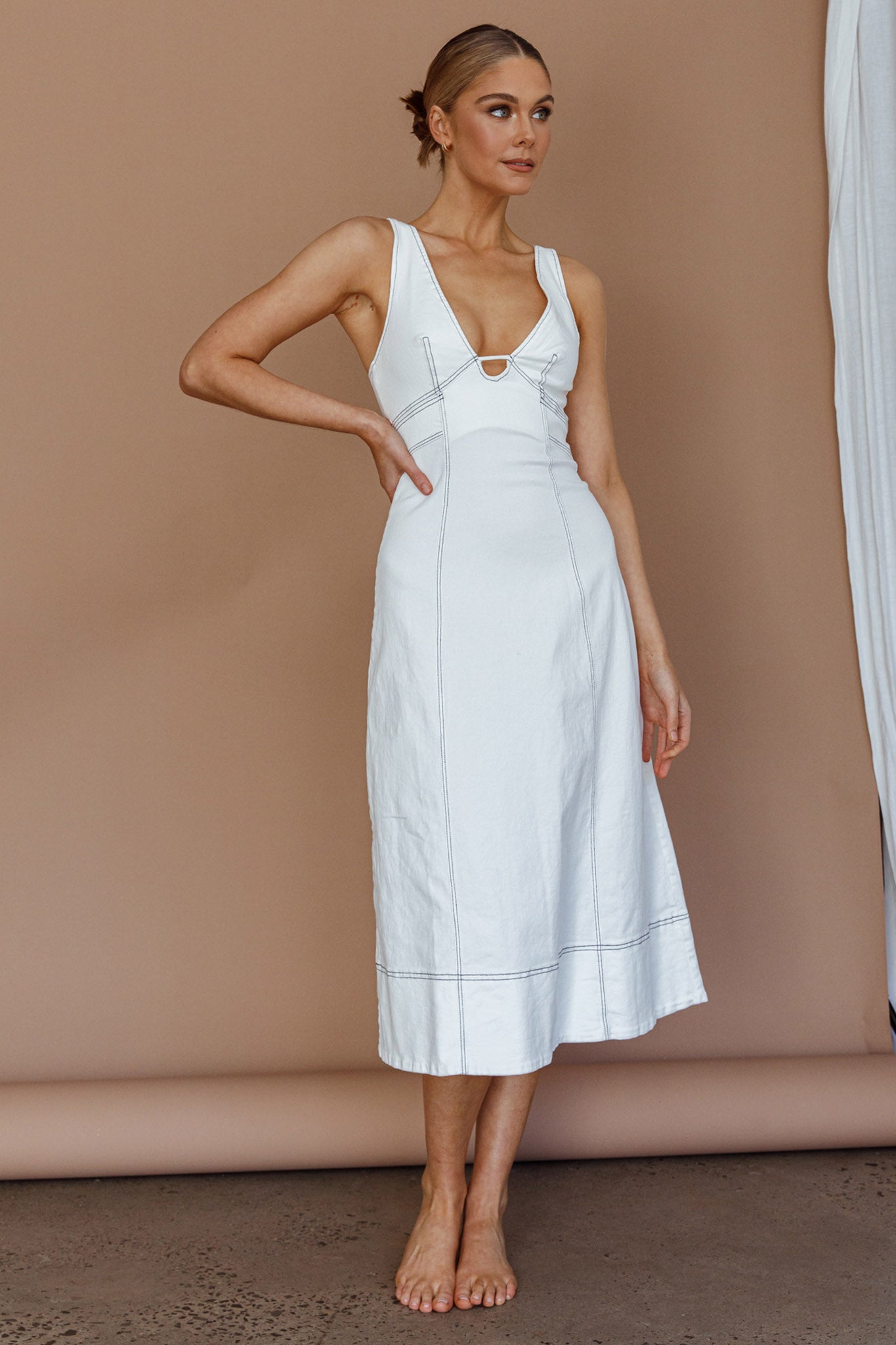 Elias Decorative Stitch Midi Dress White by Selfie Leslie Australia