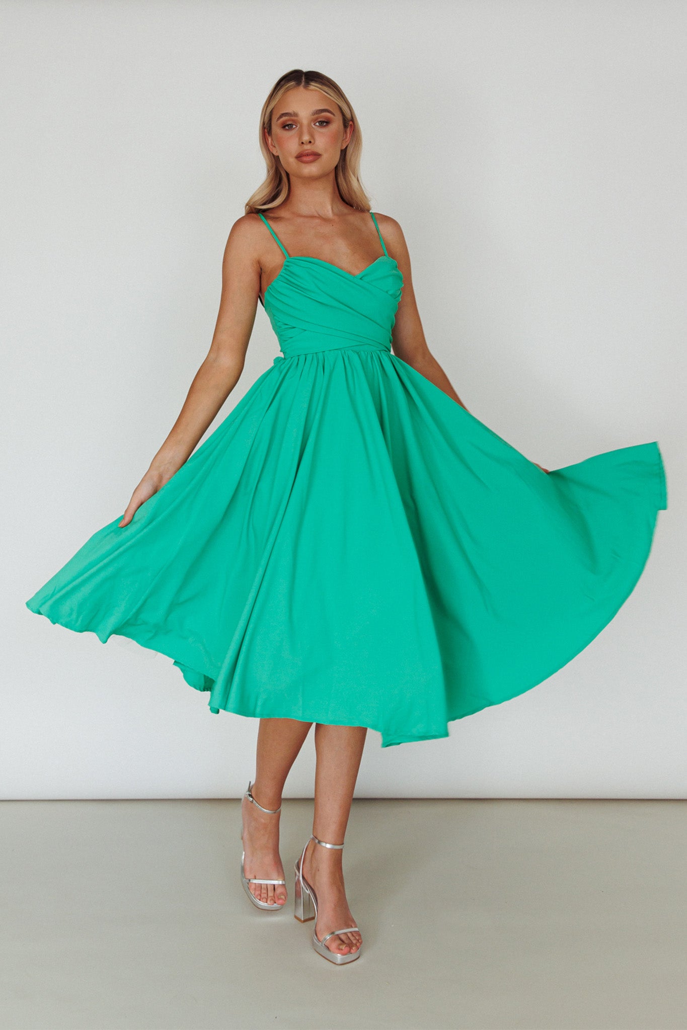 Salome Tied Back Knee Length Dress Green by Selfie Leslie Australia