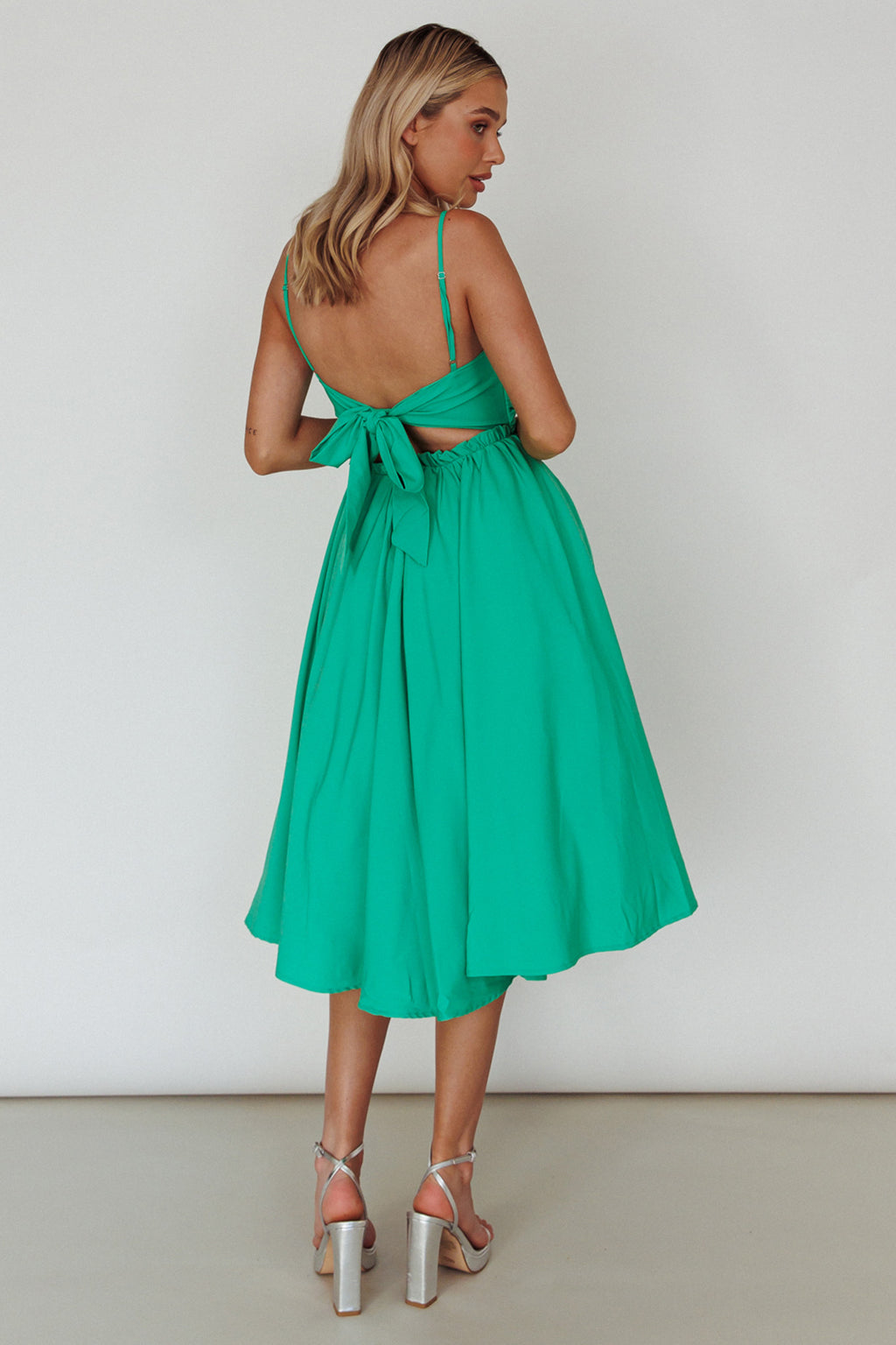 Salome Tied Back Knee Length Dress Green by Selfie Leslie Australia