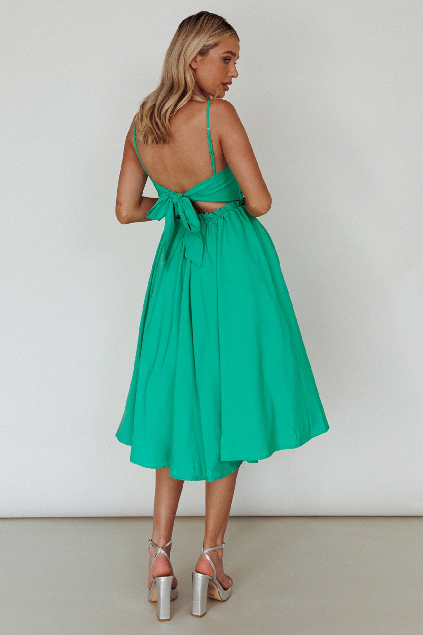 Salome Tied Back Knee Length Dress Green by Selfie Leslie Australia