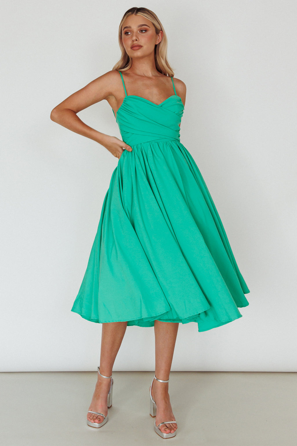 Salome Tied Back Knee Length Dress Green by Selfie Leslie Australia
