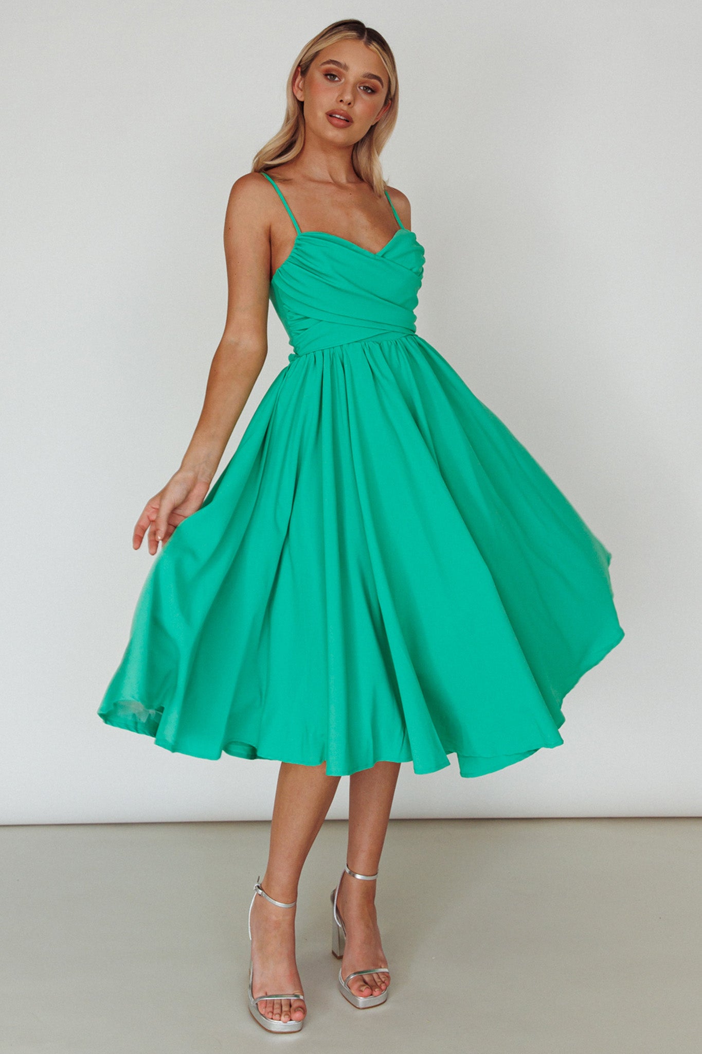 Salome Tied Back Knee Length Dress Green by Selfie Leslie Australia