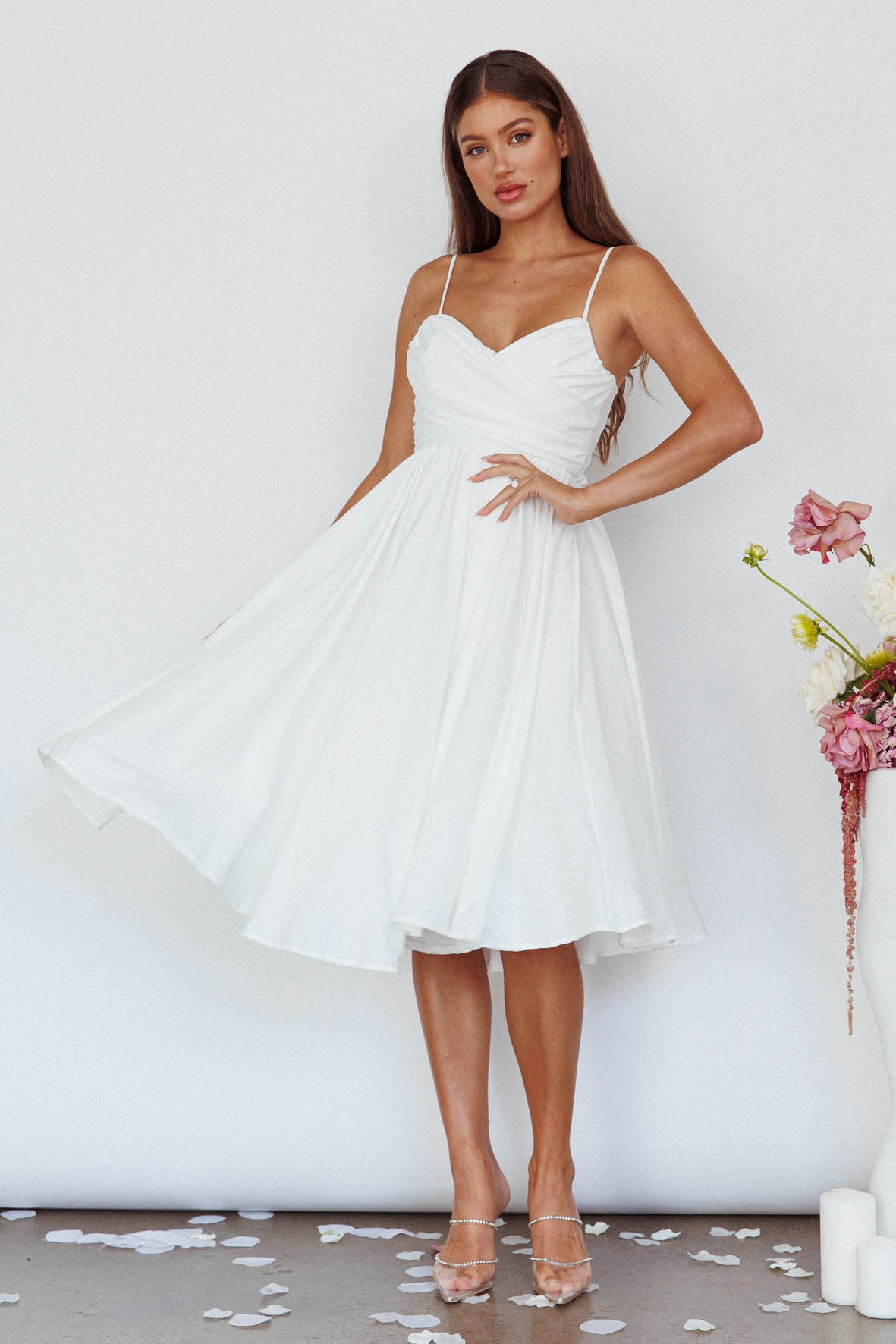 Salome Tied Back Knee Length Dress White by Selfie Leslie Australia