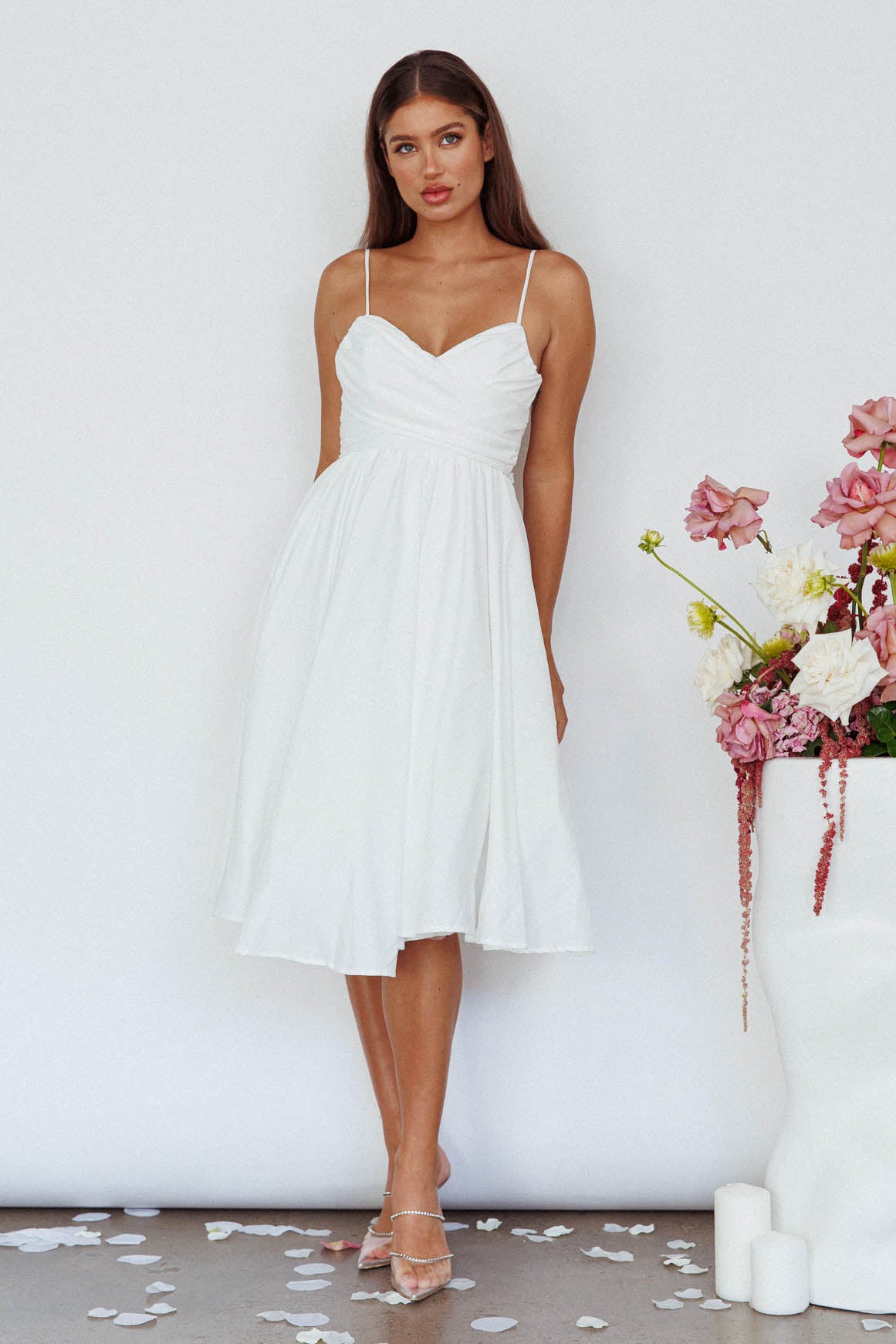 Salome Tied Back Knee Length Dress White by Selfie Leslie Australia