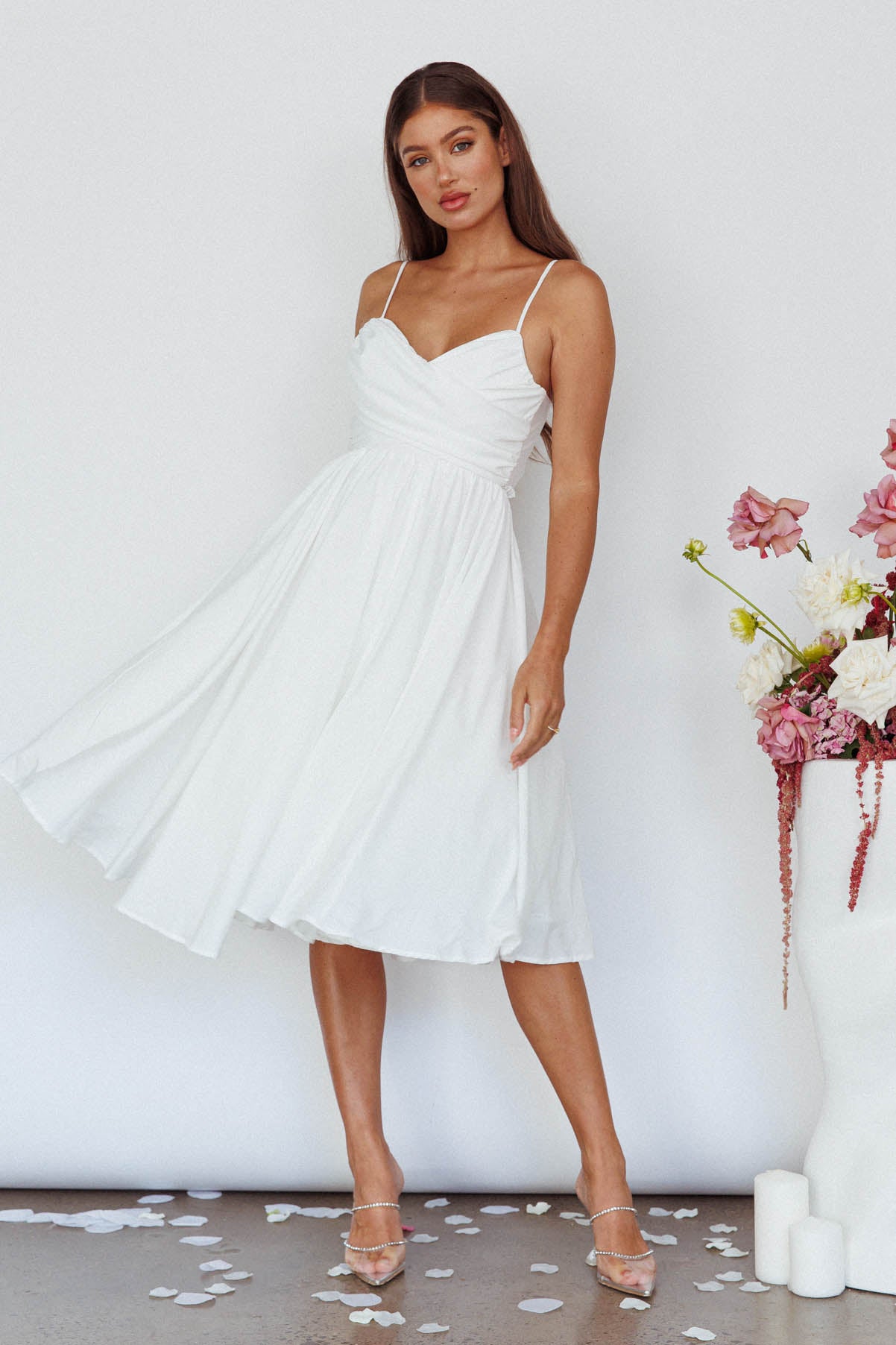 Salome Tied Back Knee Length Dress White by Selfie Leslie Australia