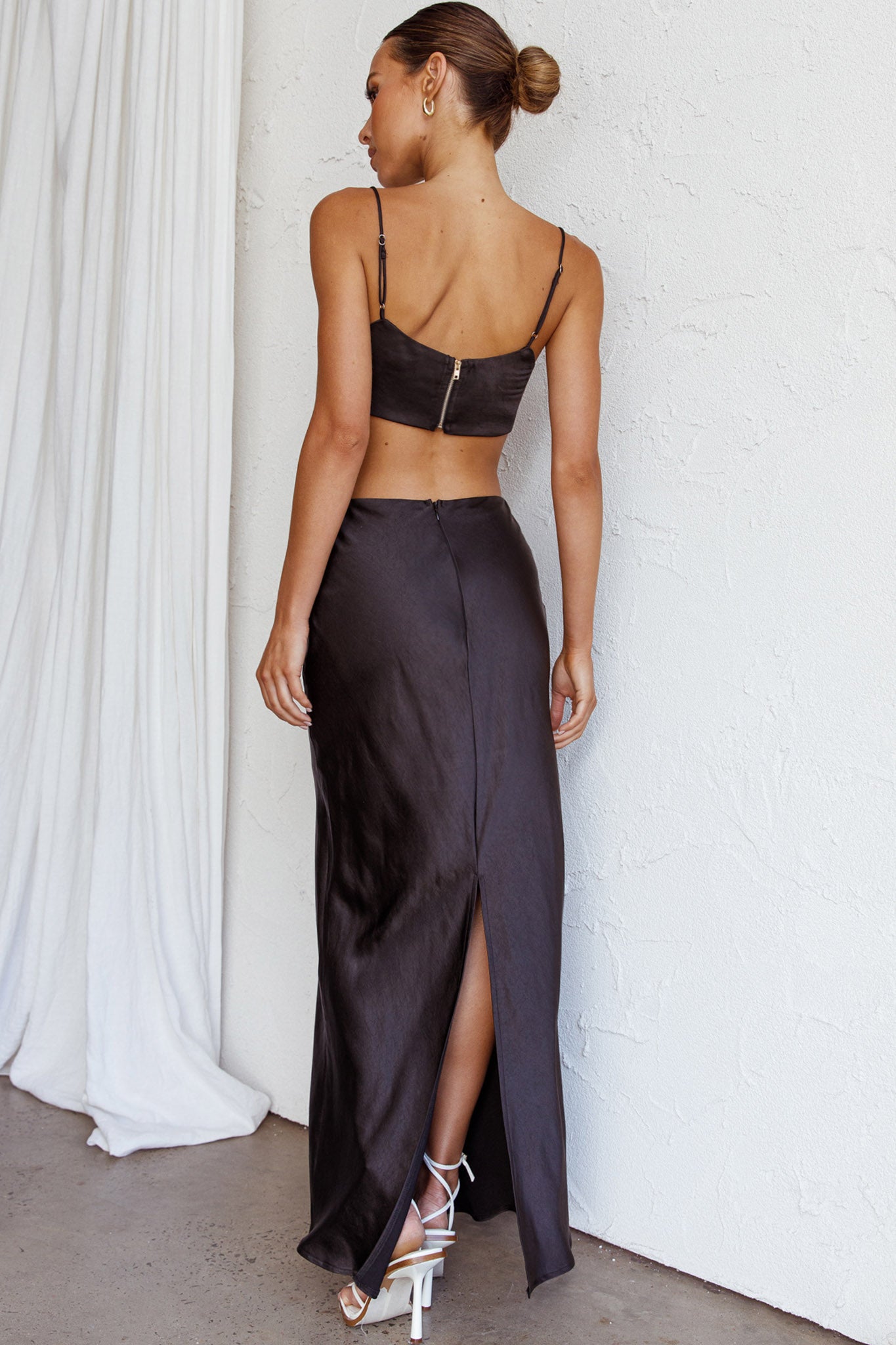 The Moment Satin Maxi Skirt Black by Selfie Leslie Australia