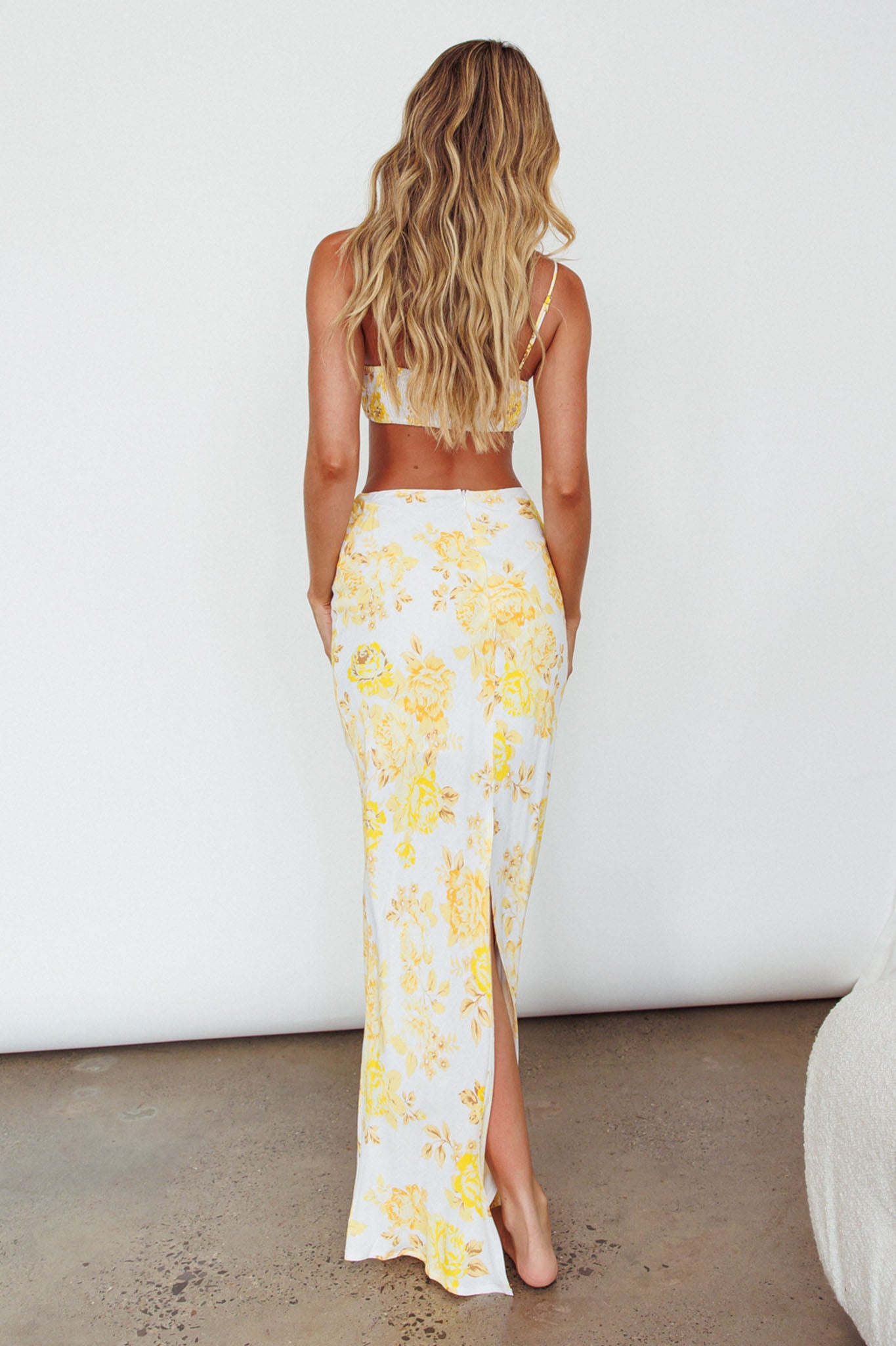 The Moment Satin Maxi Skirt Floral Yellow by Selfie Leslie Australia