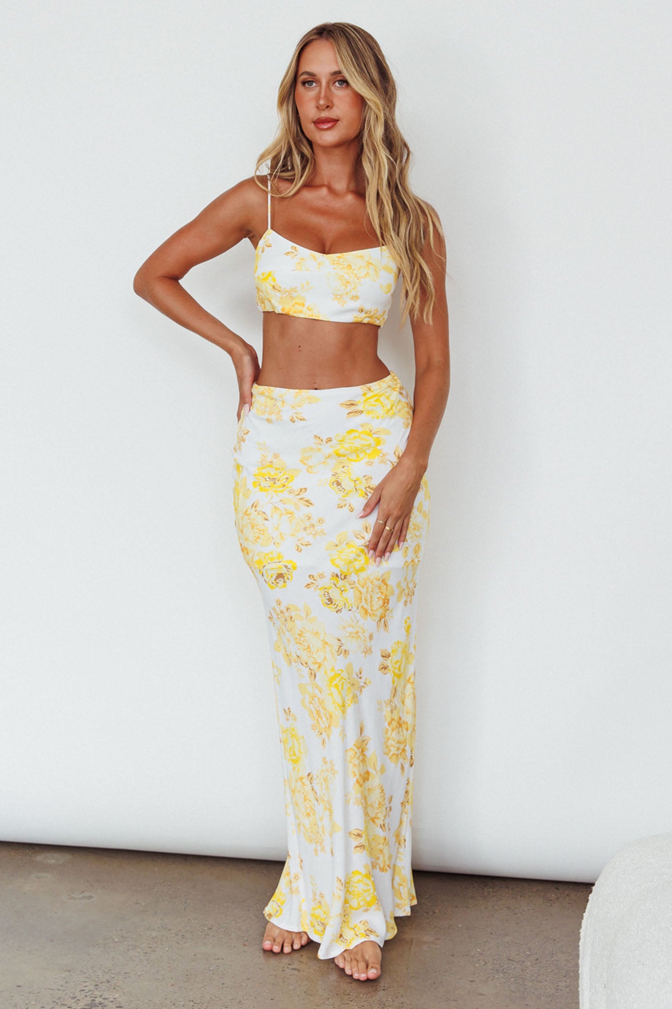 The Moment Cami Strap Crop Top Floral Yellow by Selfie Leslie Australia
