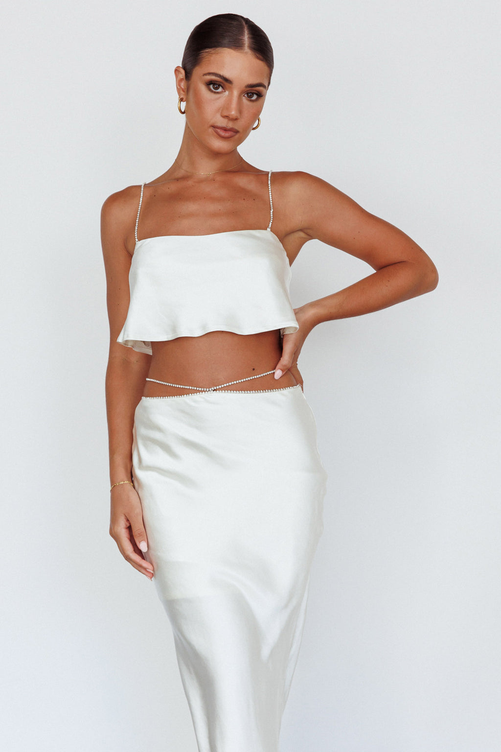 Tahni Diamante Chain Maxi Skirt Oyster by Selfie Leslie Australia