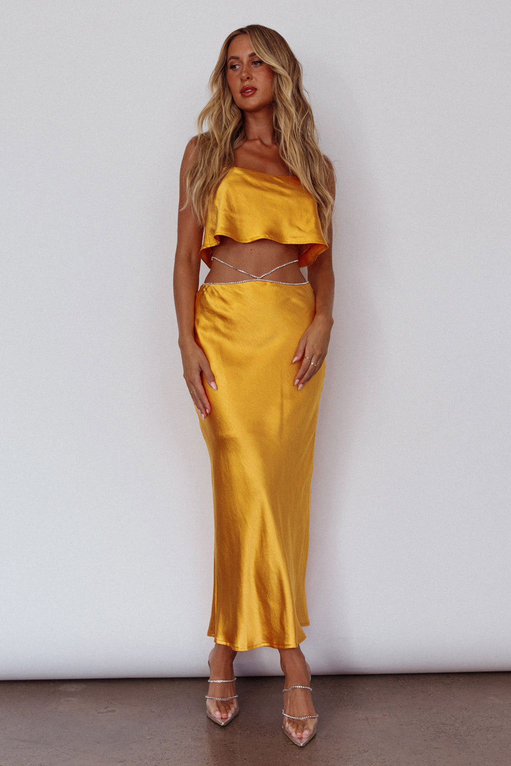 Tahni Diamante Strap Crop Top Mango by Selfie Leslie Australia