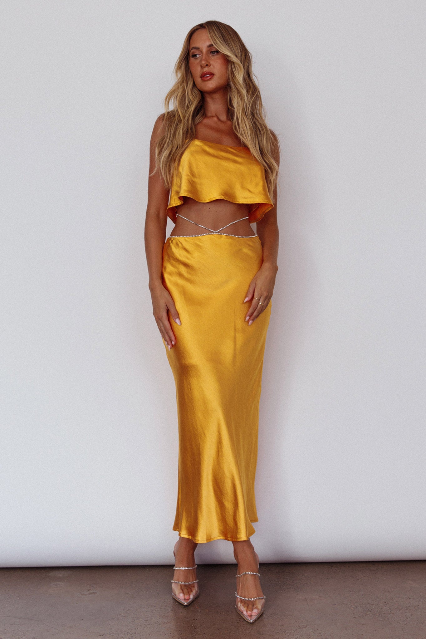 Tahni Diamante Strap Crop Top Mango by Selfie Leslie Australia