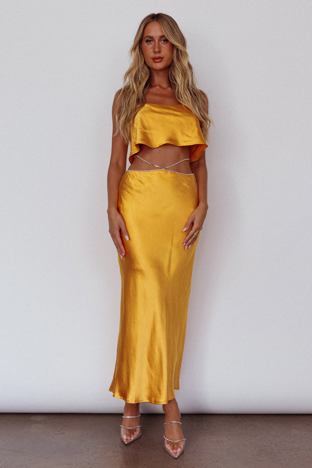 Tahni Diamante Strap Crop Top Mango by Selfie Leslie Australia
