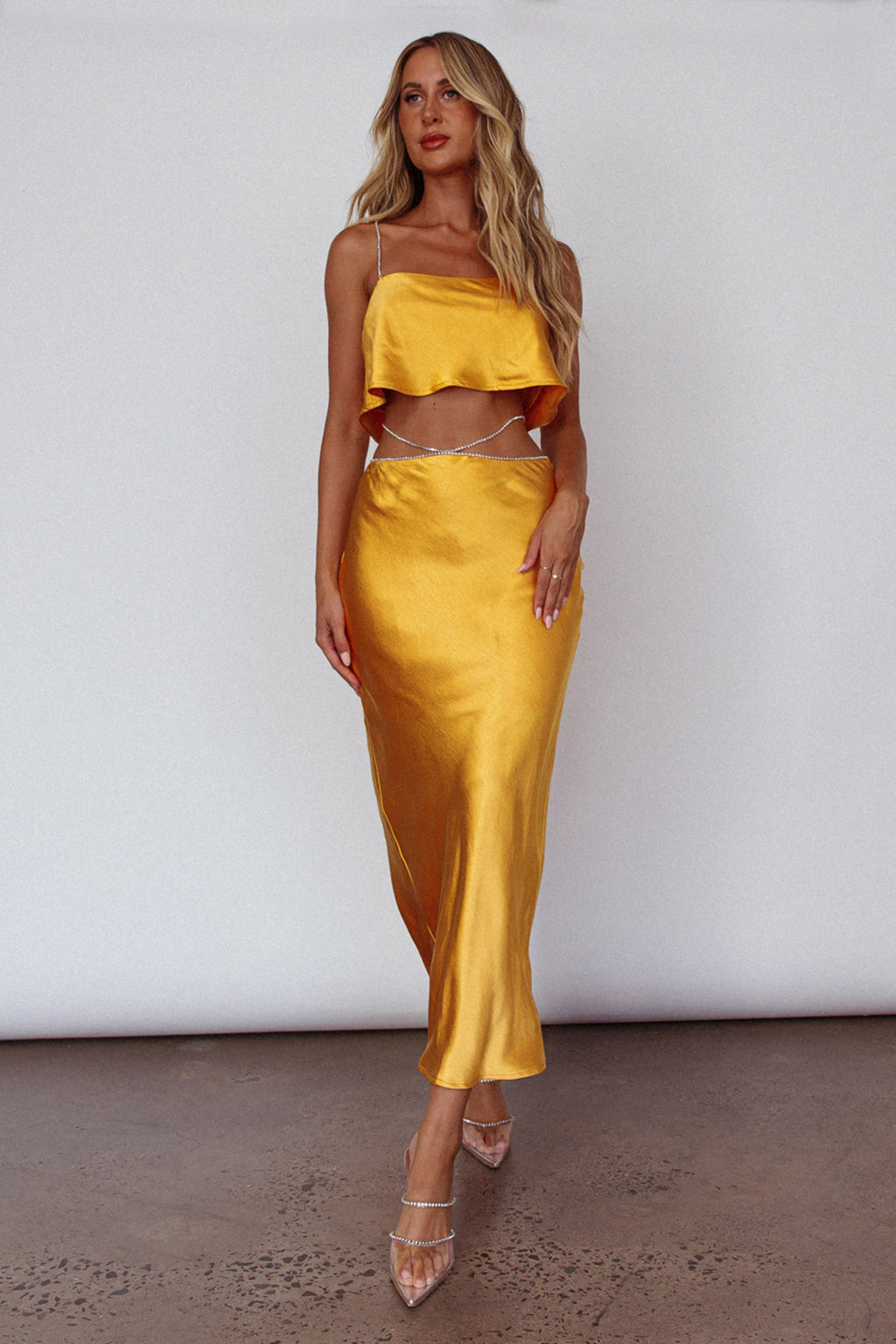 Tahni Diamante Strap Crop Top Mango by Selfie Leslie Australia