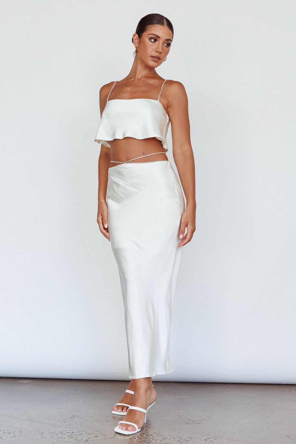 Tahni Diamante Strap Crop Top Oyster by Selfie Leslie Australia