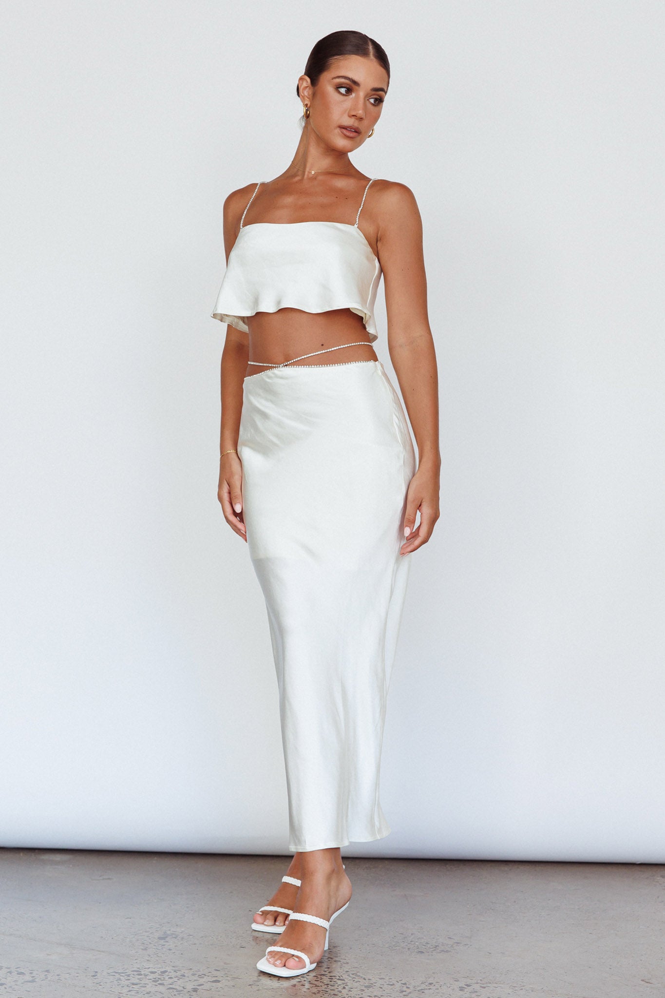 Tahni Diamante Strap Crop Top Oyster by Selfie Leslie Australia