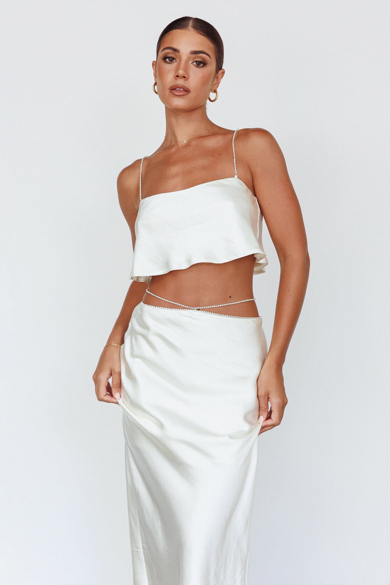 Tahni Diamante Strap Crop Top Oyster by Selfie Leslie Australia